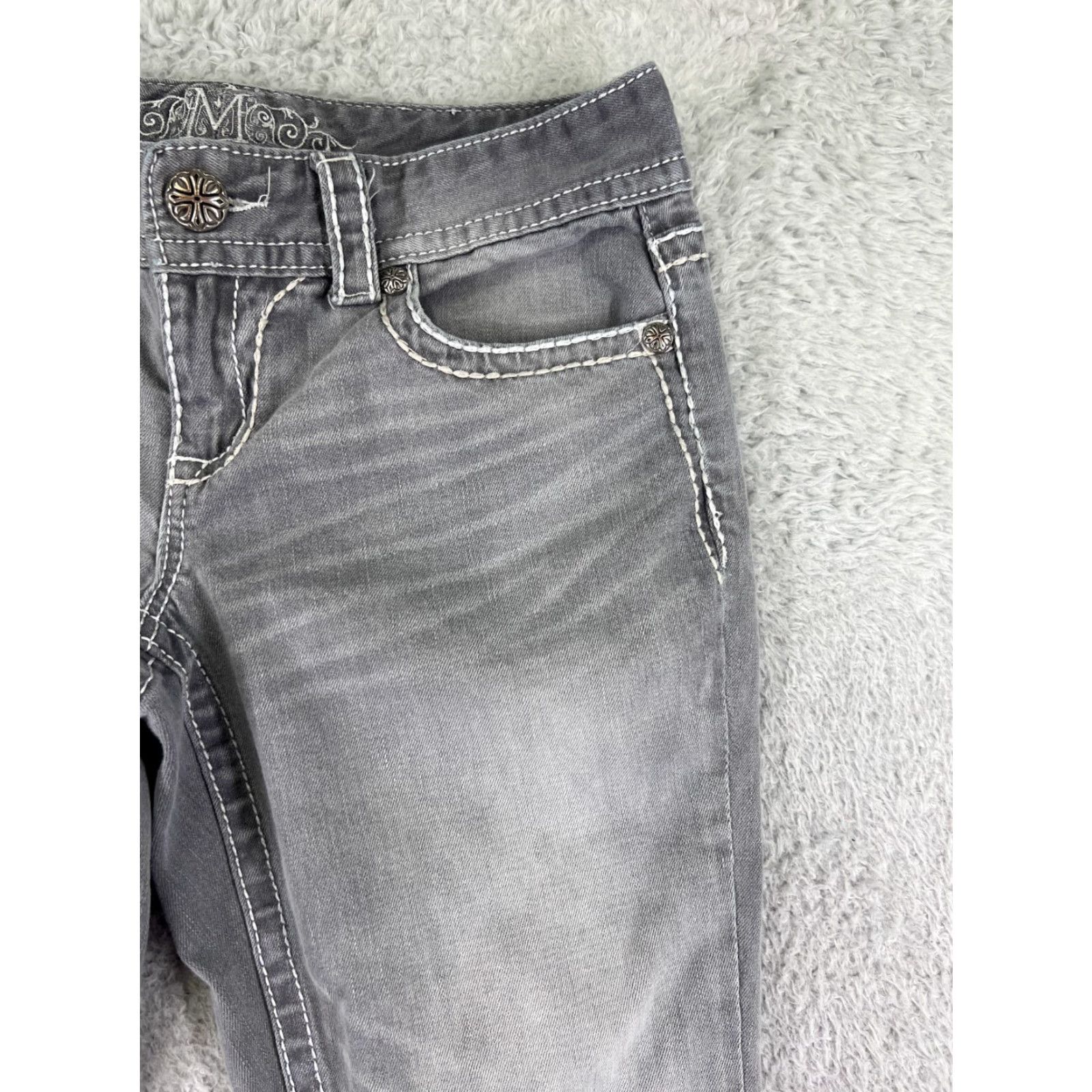Vintage Maurices Jeans Womens 9 Gray Denim Cotton Blend Stretch Mid Rise Bling Straight Size 30" / US 8 / IT 44 - 6 Thumbnail