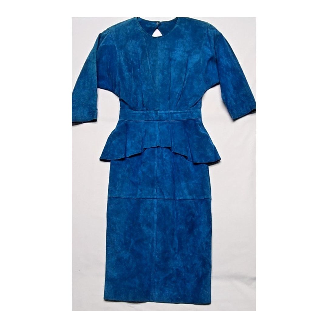 Vintage Vintage Blue Suede Peplum Bennetts Dress Womens Size 6 80s Size M / US 6-8 / IT 42-44 - 1 Thumbnail