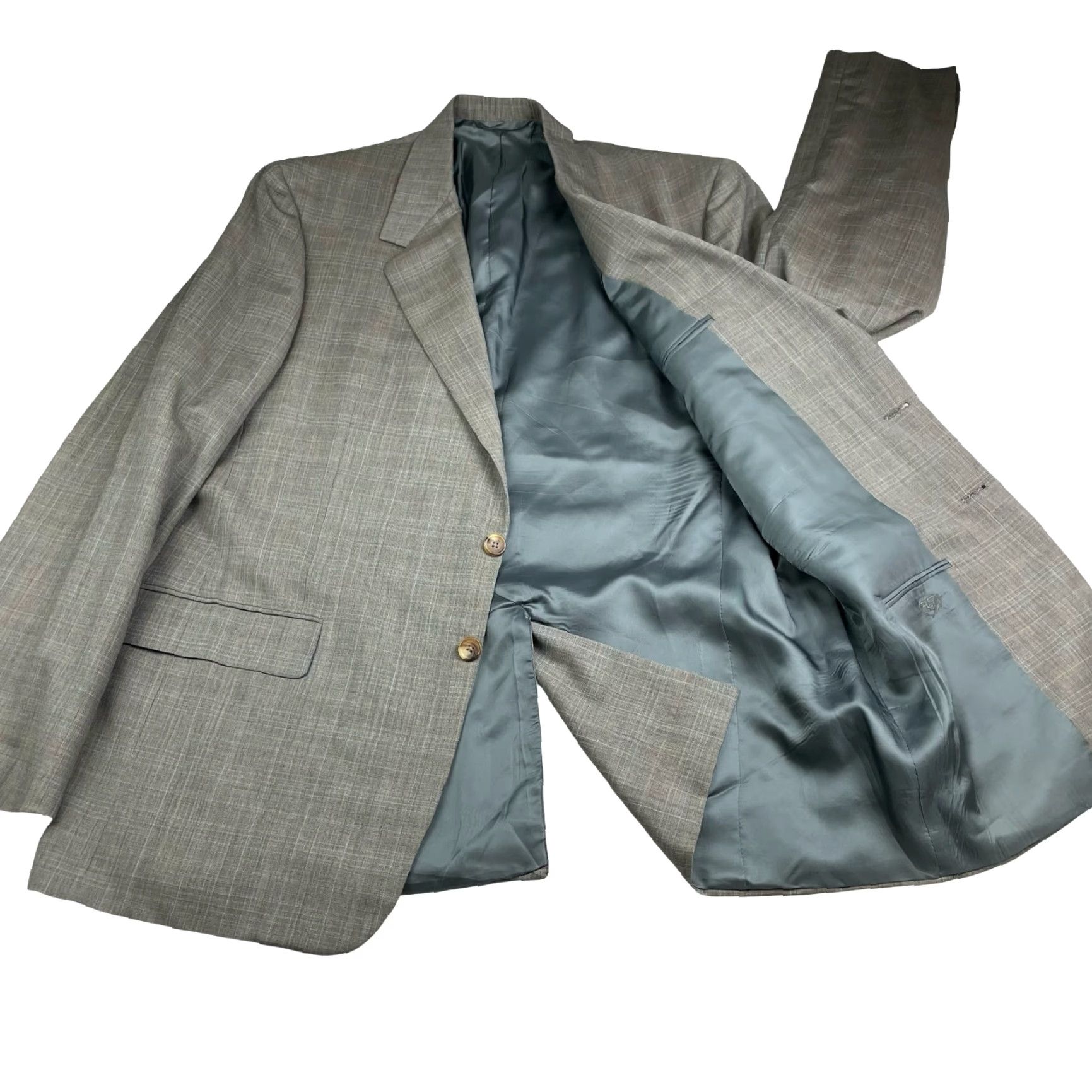 Vintage Hickey Freeman x Maus Hoffman Men’s Blazer 44 Long Wool Plaid Beige Gray 2-Button Single-Breasted Notch Lapel Vintage: No Mens Size 44R - 3 Thumbnail