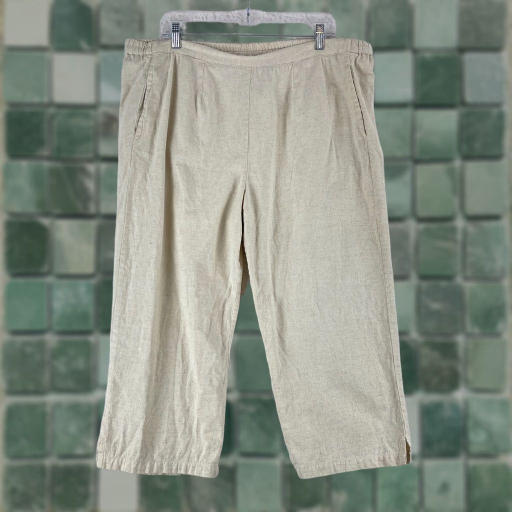 Vintage Tantrums Ivory Linen Cotton Blen Cropped Pants Womens XL Pull On Casual Linen Cotton Blend Ivory Cropped Pants Womens XL Tantrums Pulll On Size 40" / US 18 - 1 Thumbnail