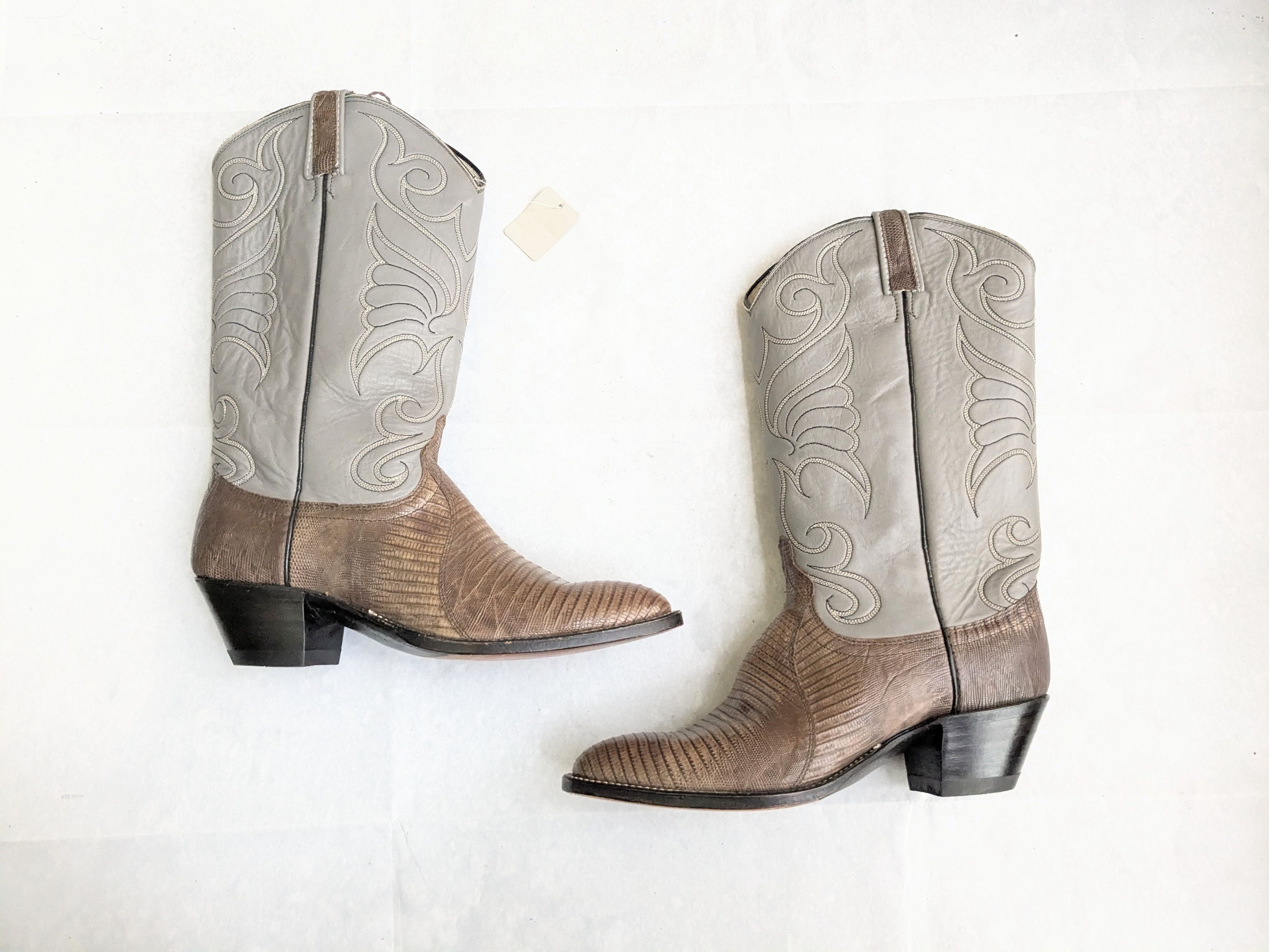 Dan Post Dan Post Cowboy Boots Olive Green Lizard Leather 8.5 Gray Size US 8.5 / EU 41-42 - 1 Thumbnail
