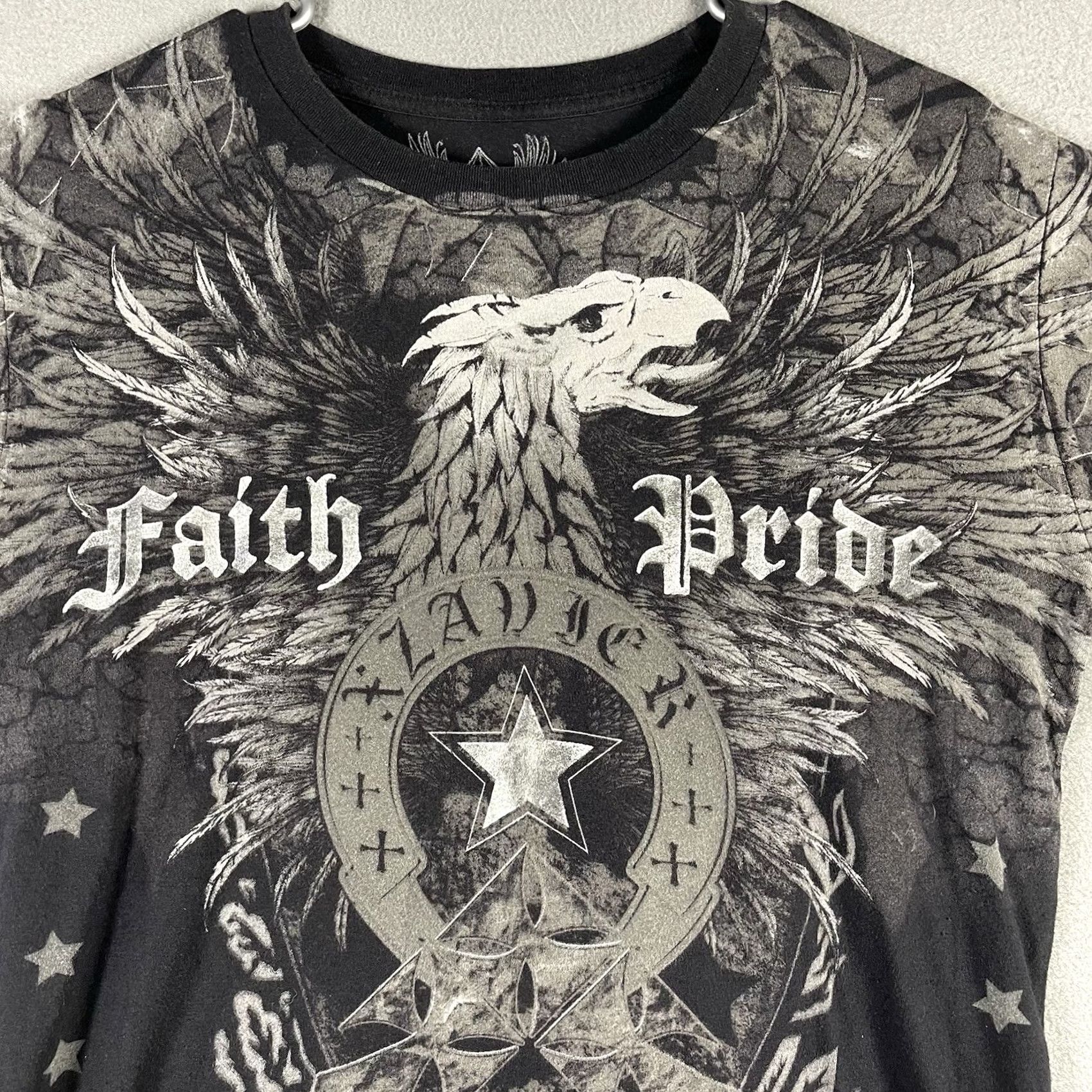 Vintage XZAVIER Faith Pride Courage Eagle Wings Cross T-Shirt Size Medium Black Cotton Crew Neck Short Sleeve Men Graphic Print 2000s Rock Hip Hop Gothic Y2K Size US M / EU 48-50 / 2 - 2 Thumbnail
