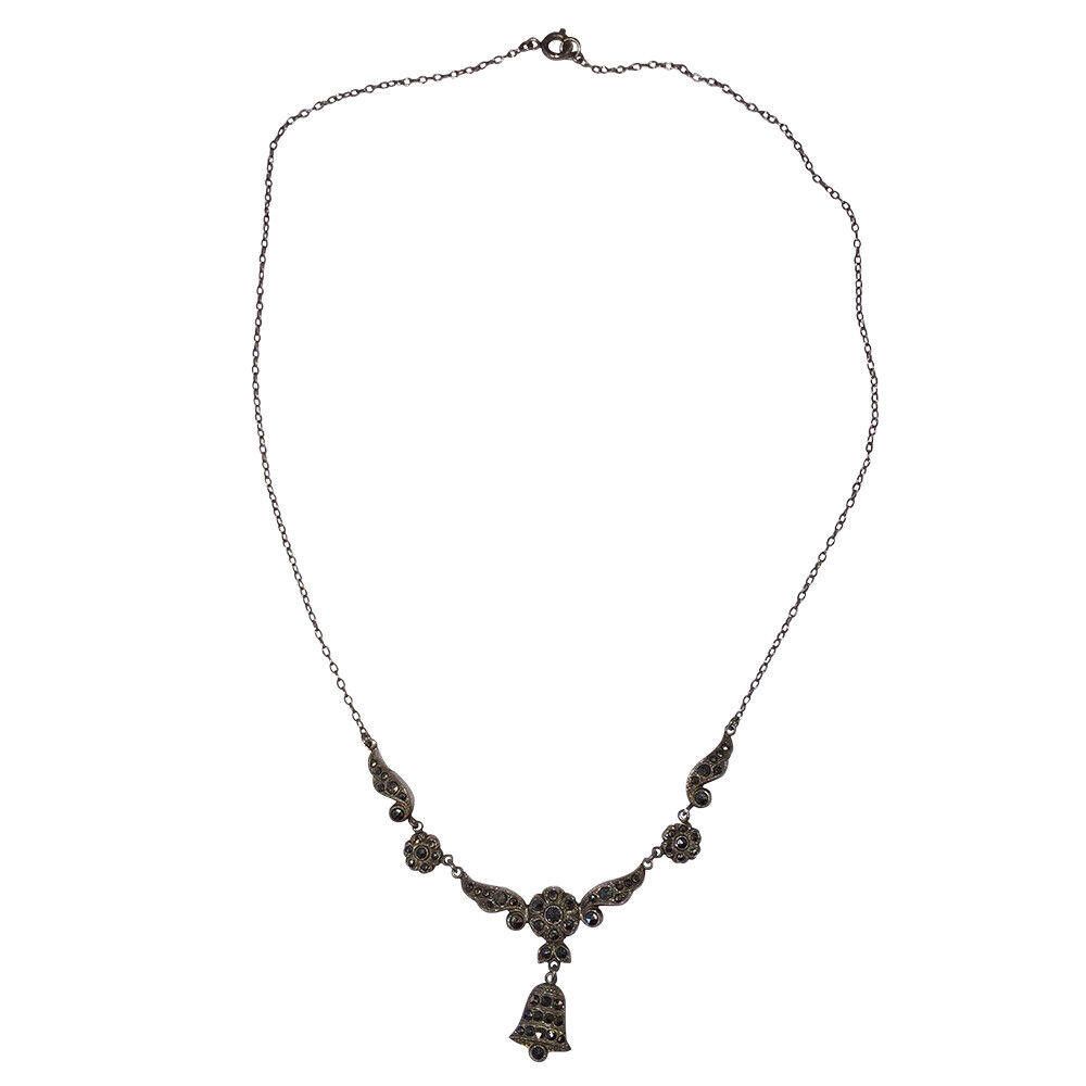 Designer Art Deco Sterling Marcasite Bell Charm Necklace Size ONE SIZE - 3 Thumbnail