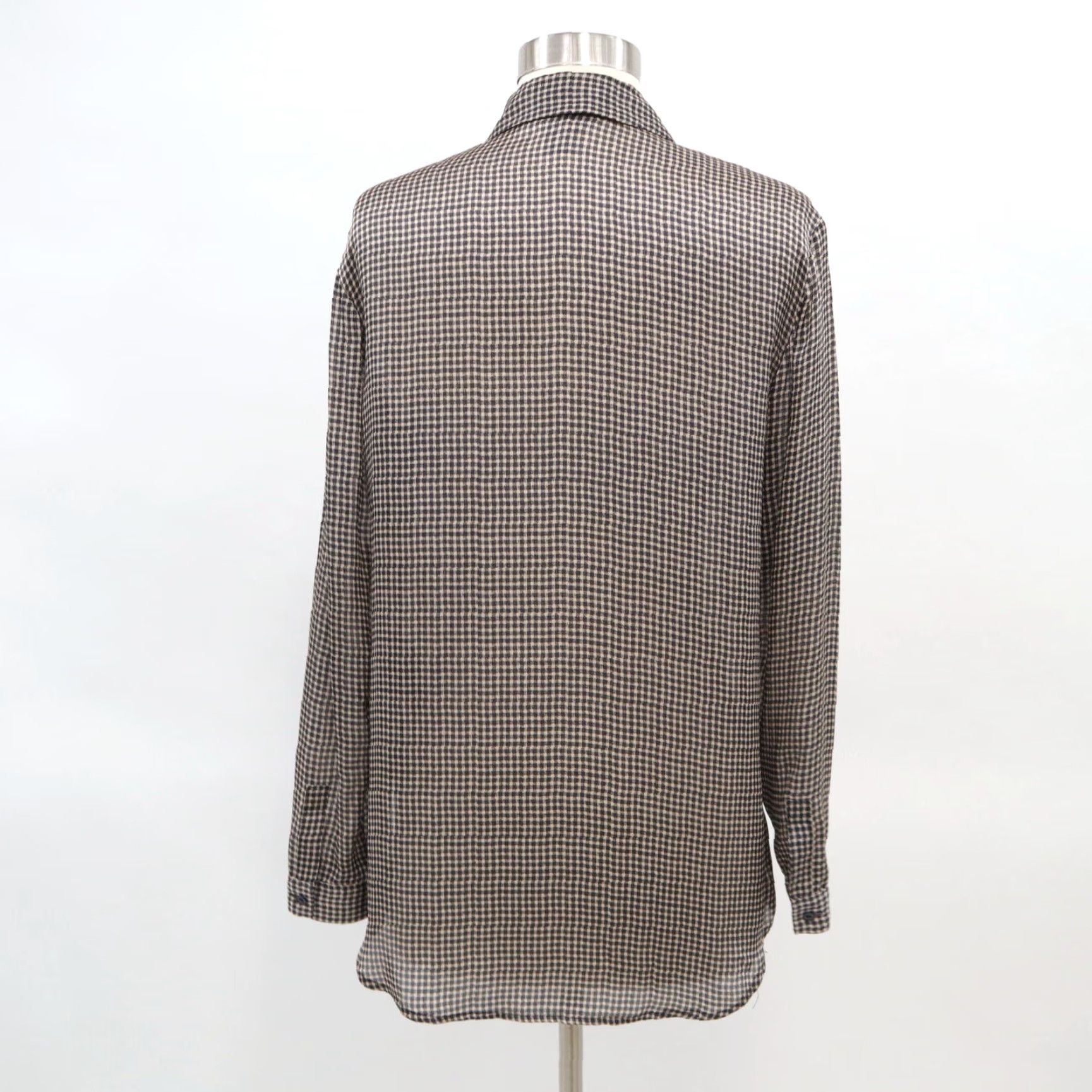 VINTAGE Club Monaco Silk Blouse Shirt Top Womens XS Gingham Black Ivory Beige Hi-Low Formal Office Retirement