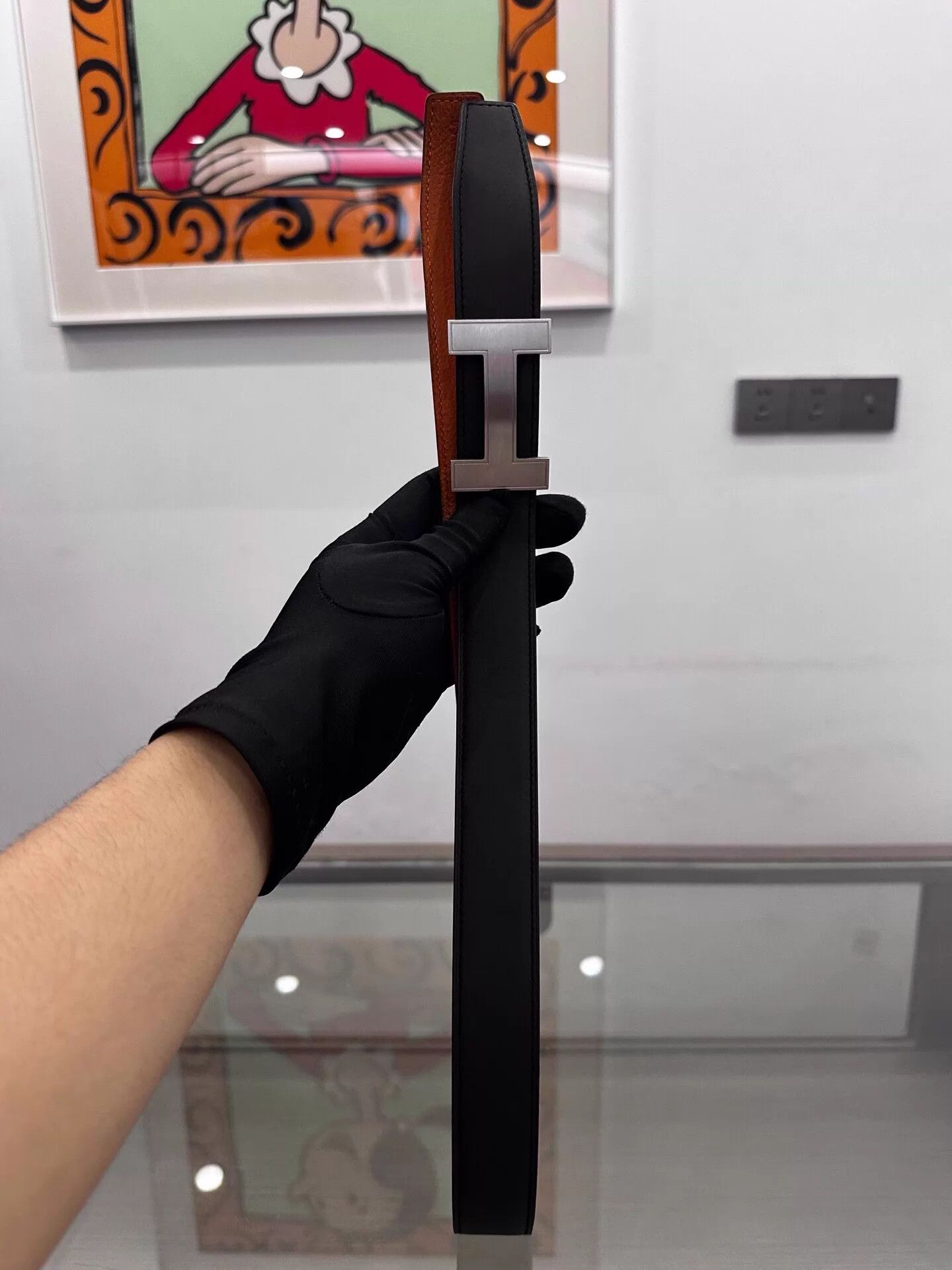 Hermes Hermes Black & Orange H-Buckle Silver Belt 3.2cm 85 T 99 New Size ONE SIZE - 2 Thumbnail