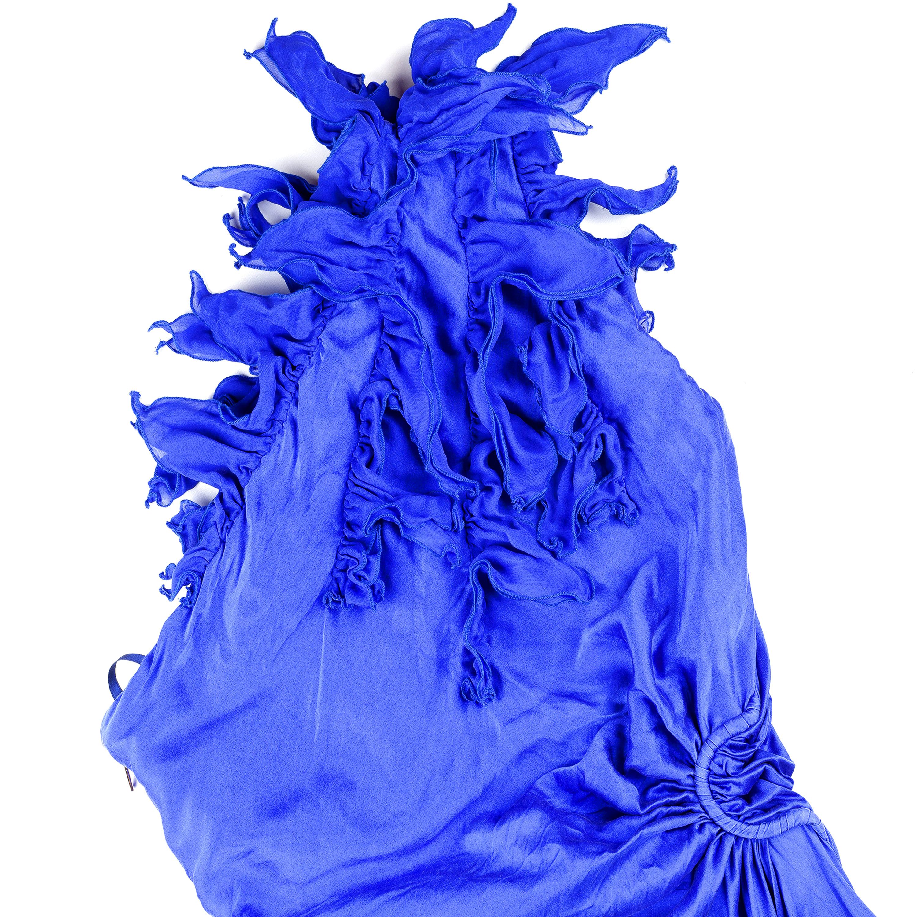 Roberto Cavalli Roberto Cavalli Blue Silk Vintage One Shoulder Dress (S) Size S / US 4 / IT 40 - 4 Thumbnail