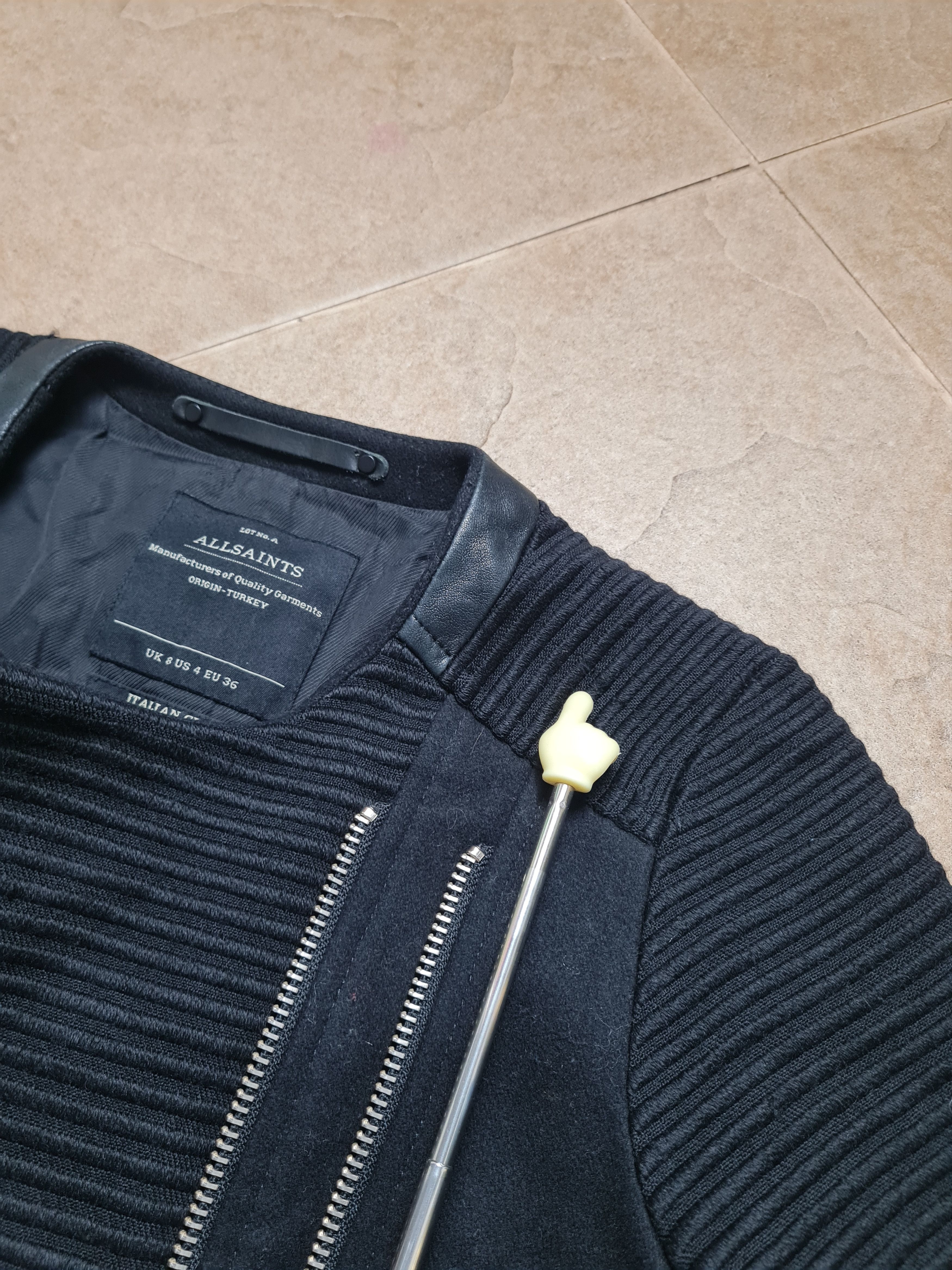 Allsaints AllSaints Black Biker Coat Long Jacket Asymmetric Zip Wool Size S / US 4 / IT 40 - 14 Thumbnail