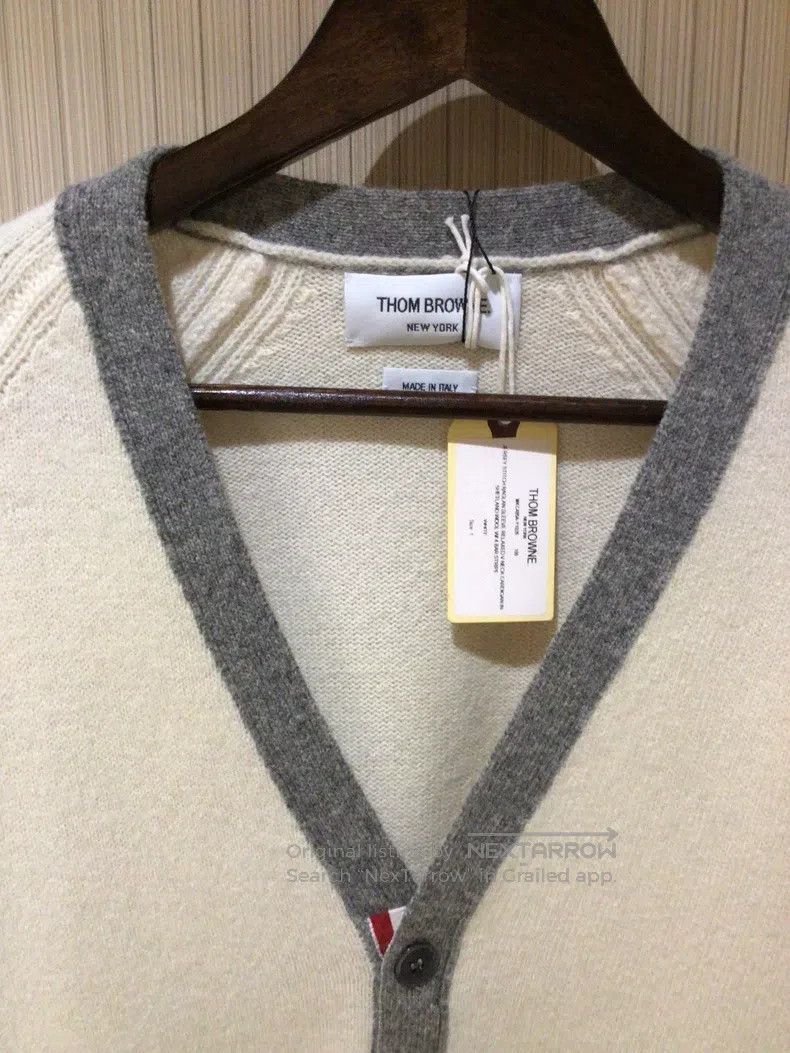 Thom Browne Thom Browne Off-White and Grey Patch Wool Open Cardigan Size US S / EU 44-46 / 1 - 5 Thumbnail