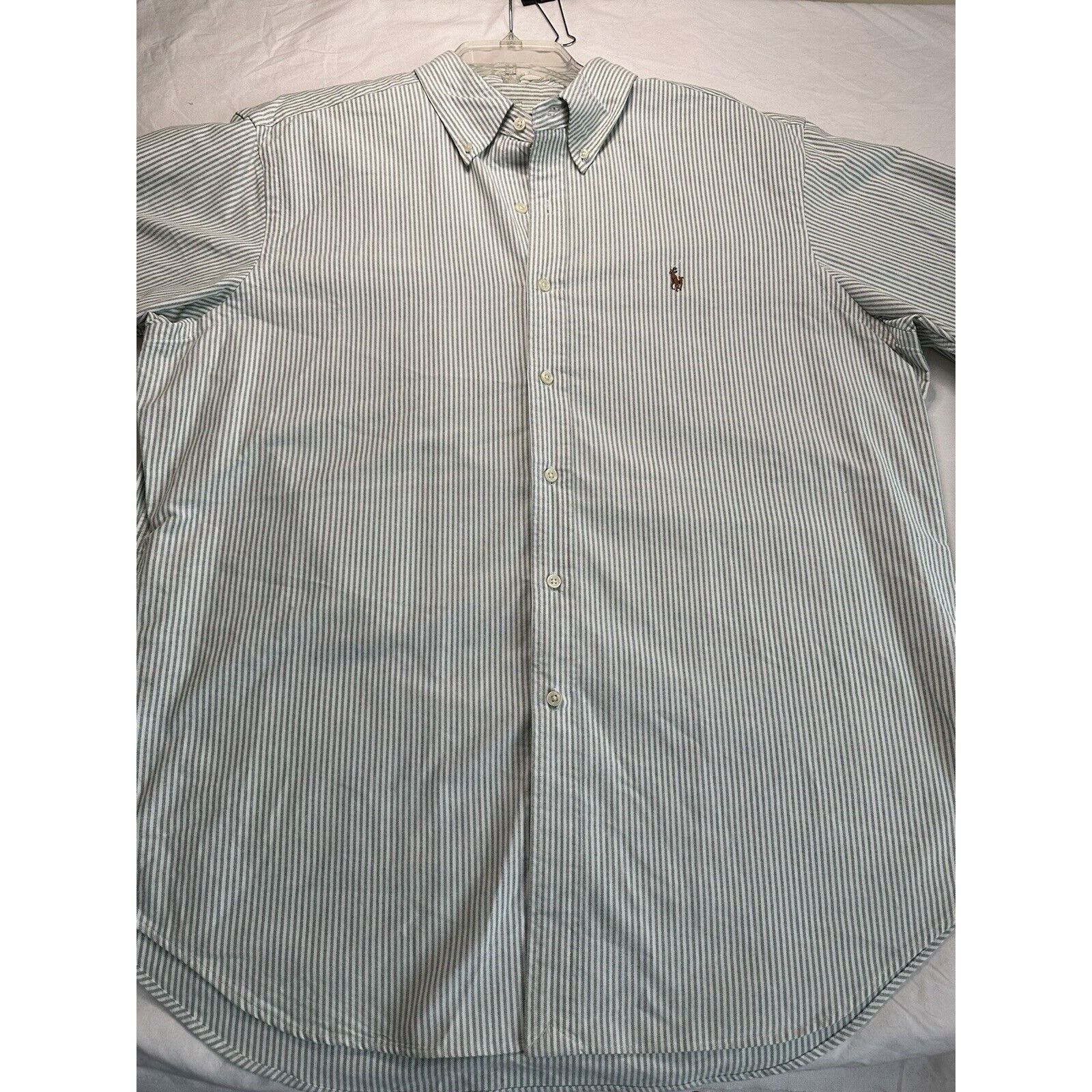 Ralph Lauren Ralph Lauren Custom Fit, XL Shirt Green White Striped/Pony Size US XL / EU 56 / 4 - 2 Thumbnail