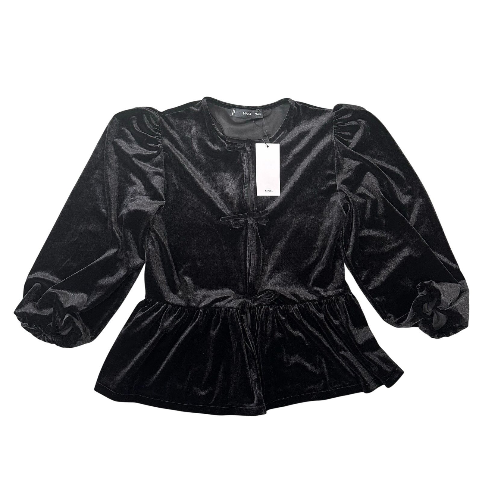 Mango MANGO Women's Bows Detail Velvet Blouse Black Size S Size S / US 4 / IT 40 - 2 Thumbnail