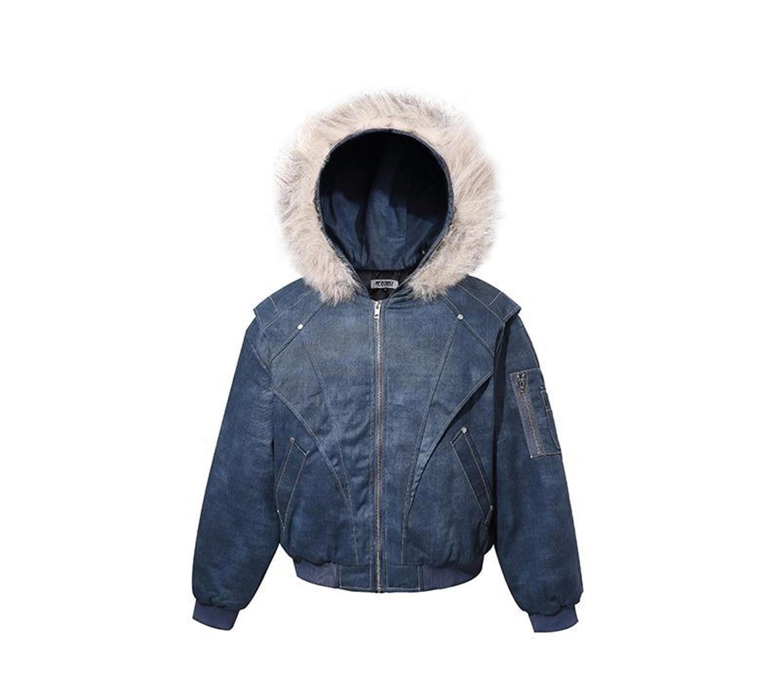 Japanese Brand Blue Hooded Winter Jacket with Faux Fur Trim Size US L / EU 52-54 / 3 - 1 Thumbnail