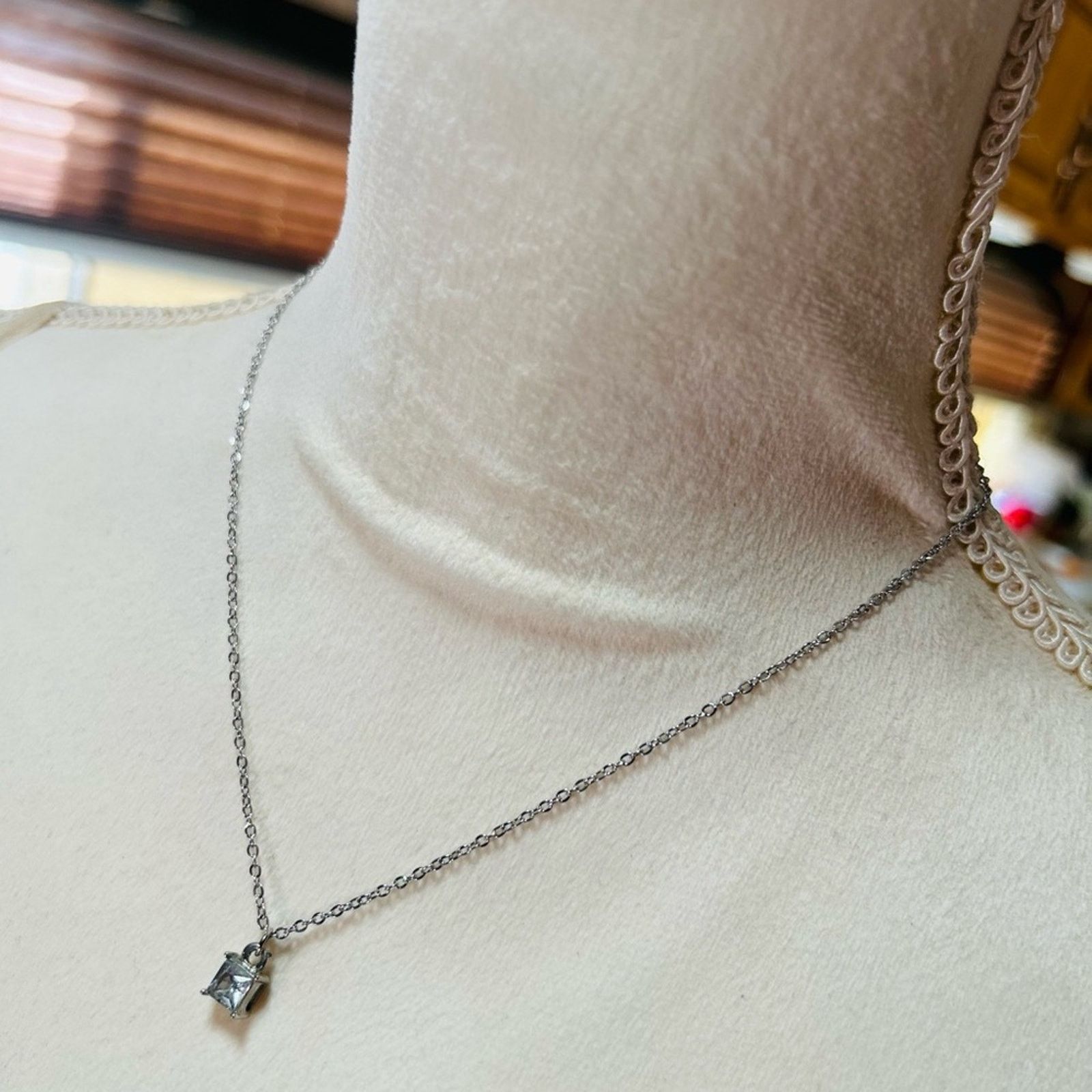 Vintage Vintage square cut cz stone stainless steel chain necklace Size ONE SIZE - 3 Thumbnail