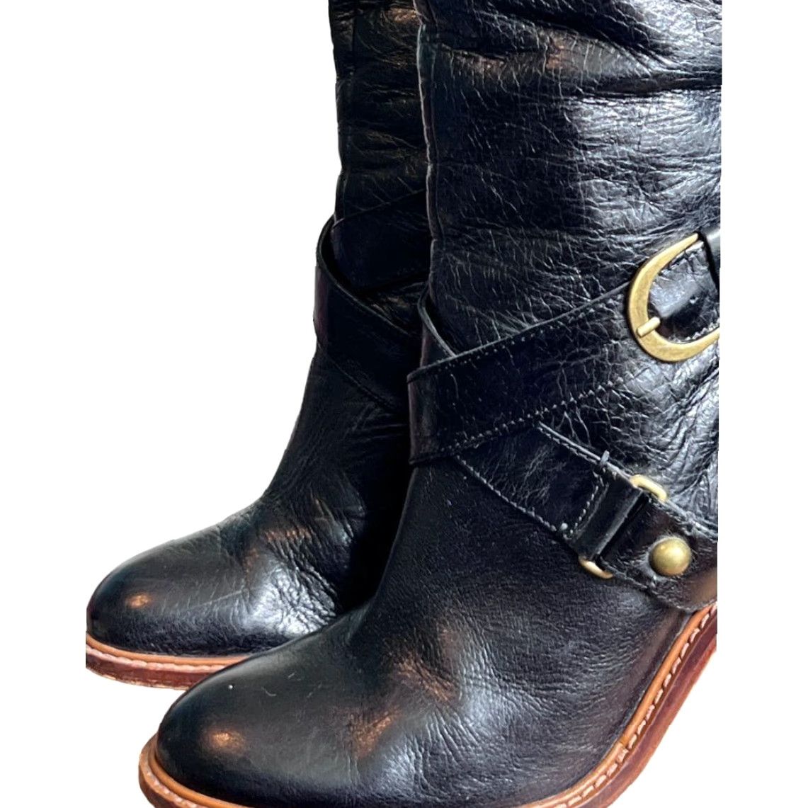 Vintage Boutique Women's Charissa Black Leather Over the Knee Buckle Heeled Boot Size 8M Size US 8 / IT 38 - 5 Thumbnail