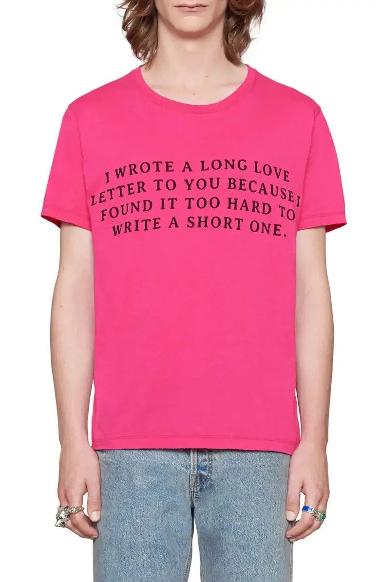 Gucci Gucci Men’s 2018 Guccy Hot Pink Cotton Love letter T-Shirt Size US S / EU 44-46 / 1 - 1 Thumbnail