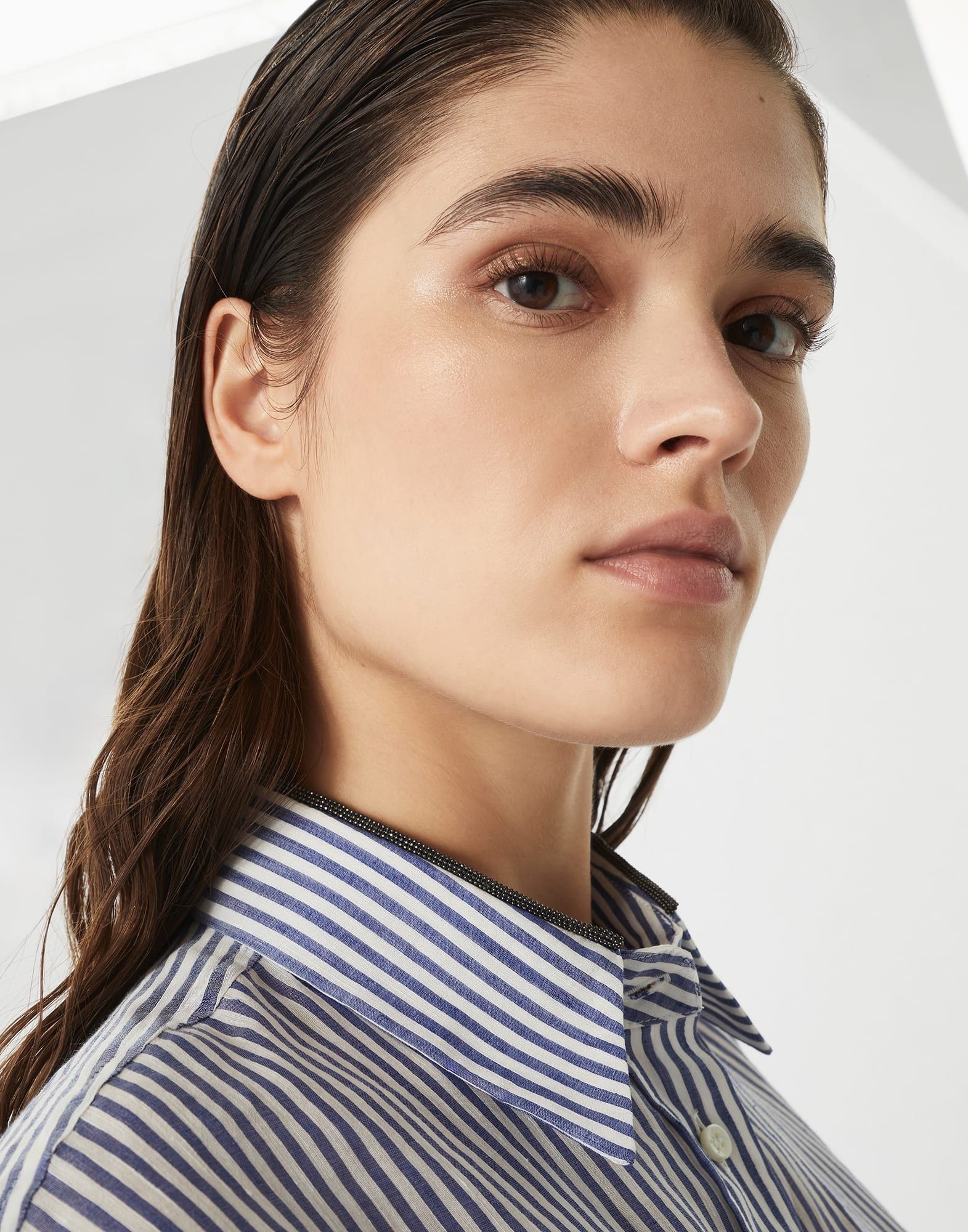 Brunello Cucinelli o1la1rc1a0326 Striped Linen And Silk Organza Long Shirt Size S / US 4 / IT 40 - 3 Thumbnail
