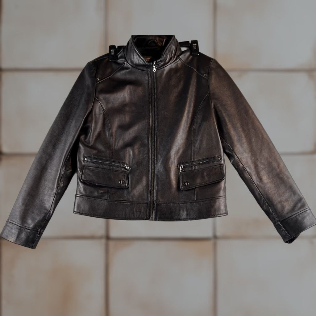 Kenneth Cole Kenneth Cole New York Leather Jacket Women L Black Biker 170R2141 Size L / US 10 / IT 46 - 1 Thumbnail