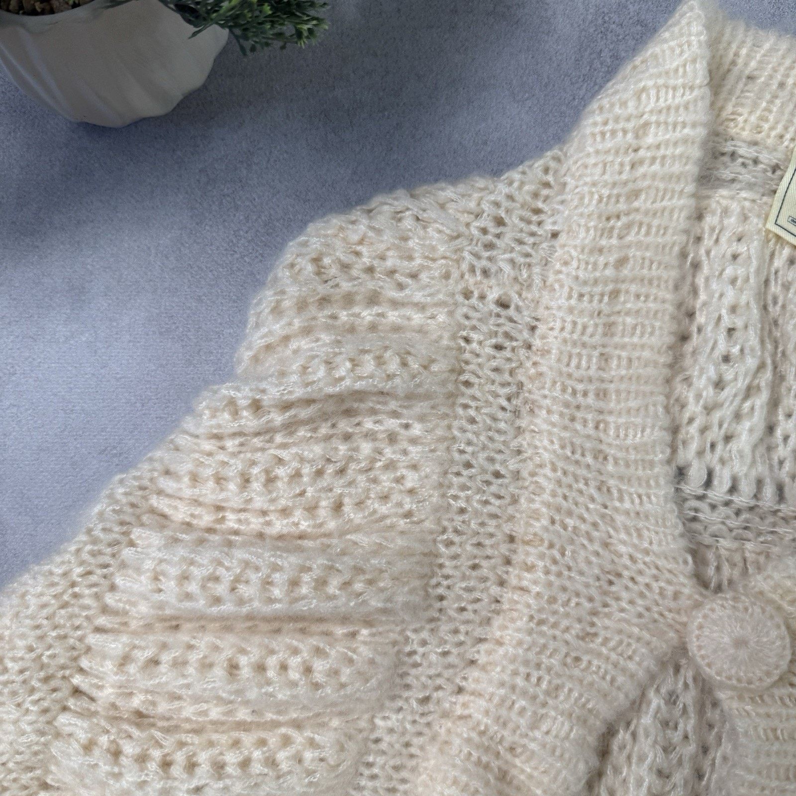 Vintage Gelato Pique Women Cardigan Sweater Free Size Beige Size ONE SIZE - 2 Thumbnail