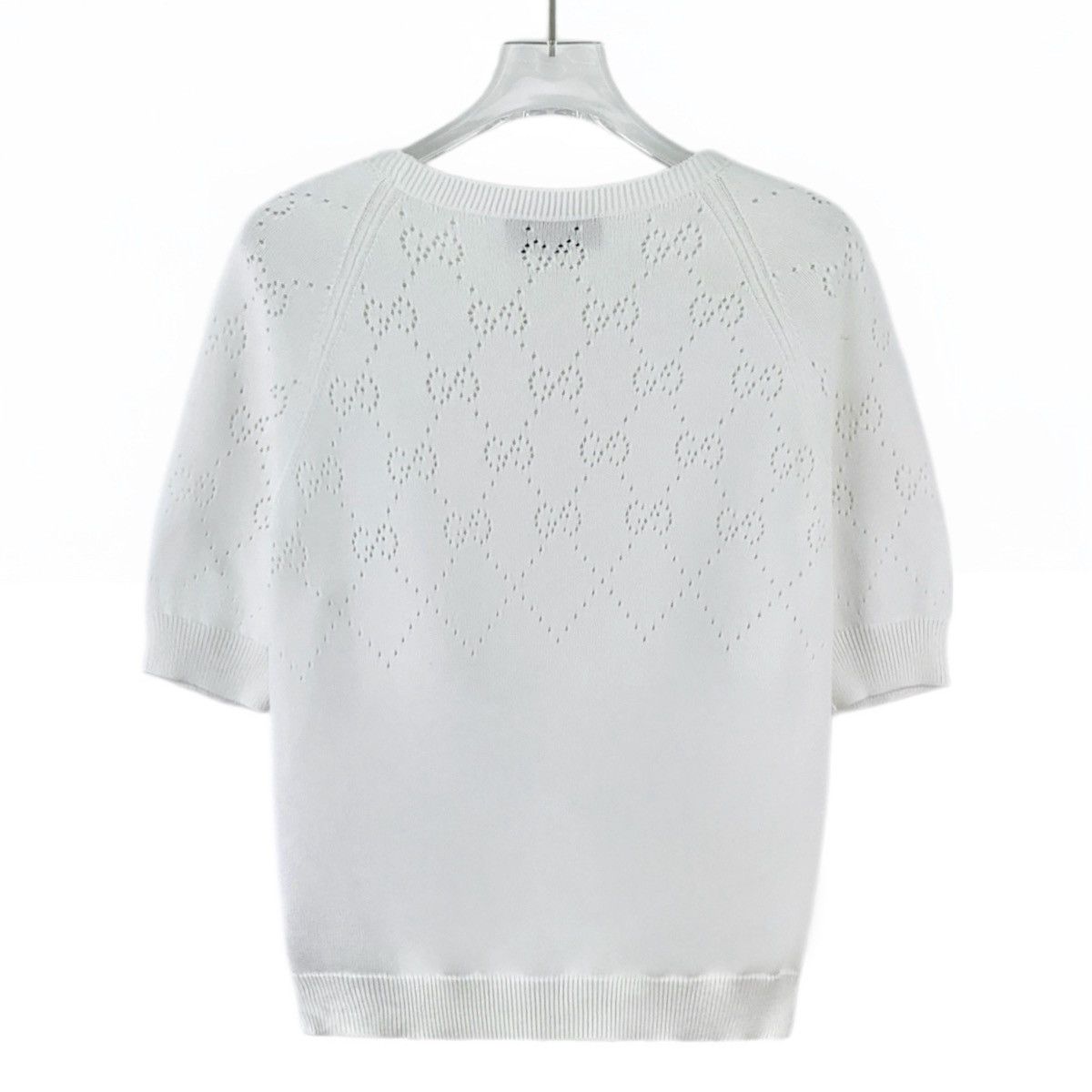 Gucci Gucci White Double G Hollow Out Short Sleeve Knit Top K26WX Size S / US 4 / IT 40 - 2 Thumbnail