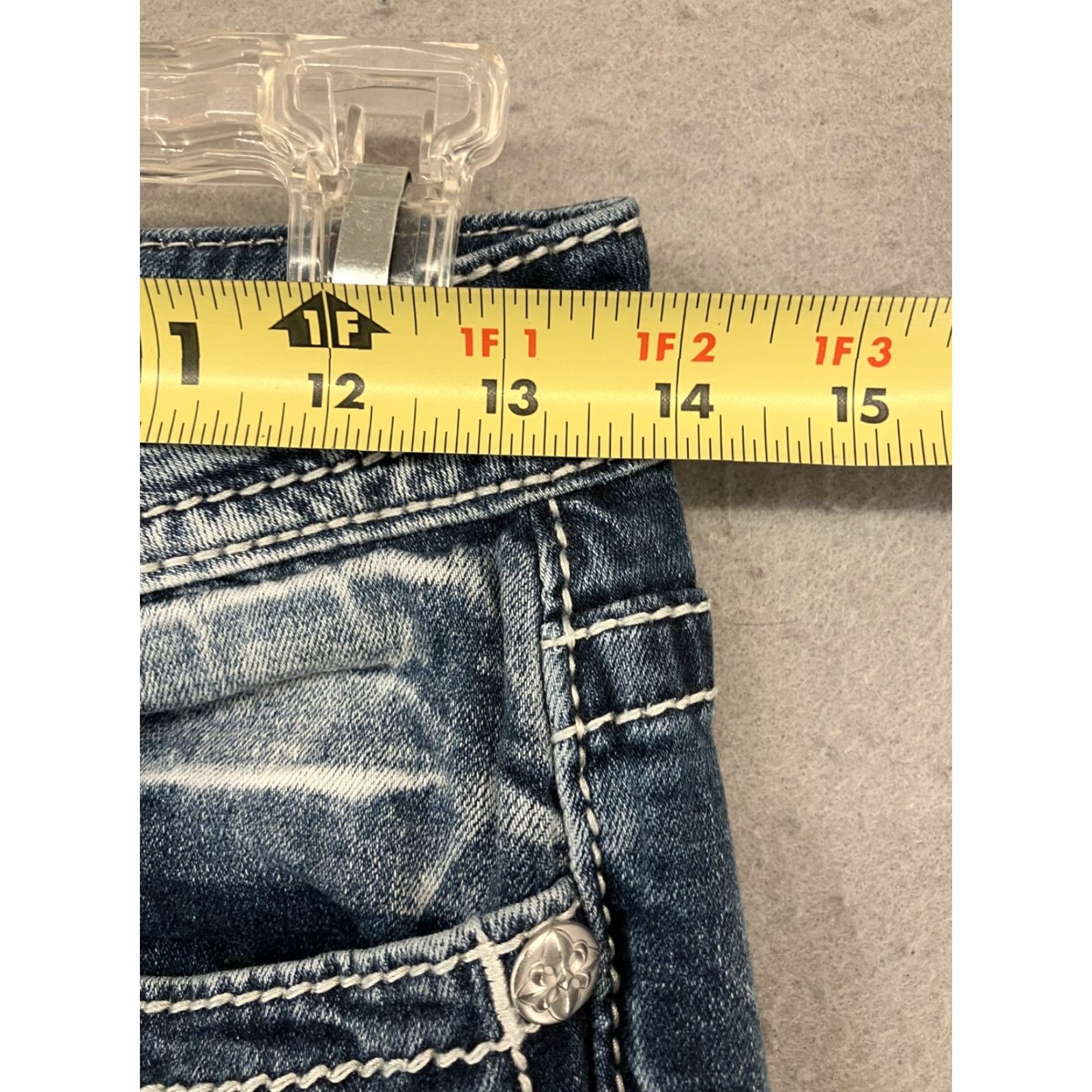 Miss Me Miss Me Women's Dark Blue Bootcut Jeans 25 Mid Rise Embroidered Rhinestone Studded Denim 90s Western Y2K Size 42" / US 20 - 6 Thumbnail