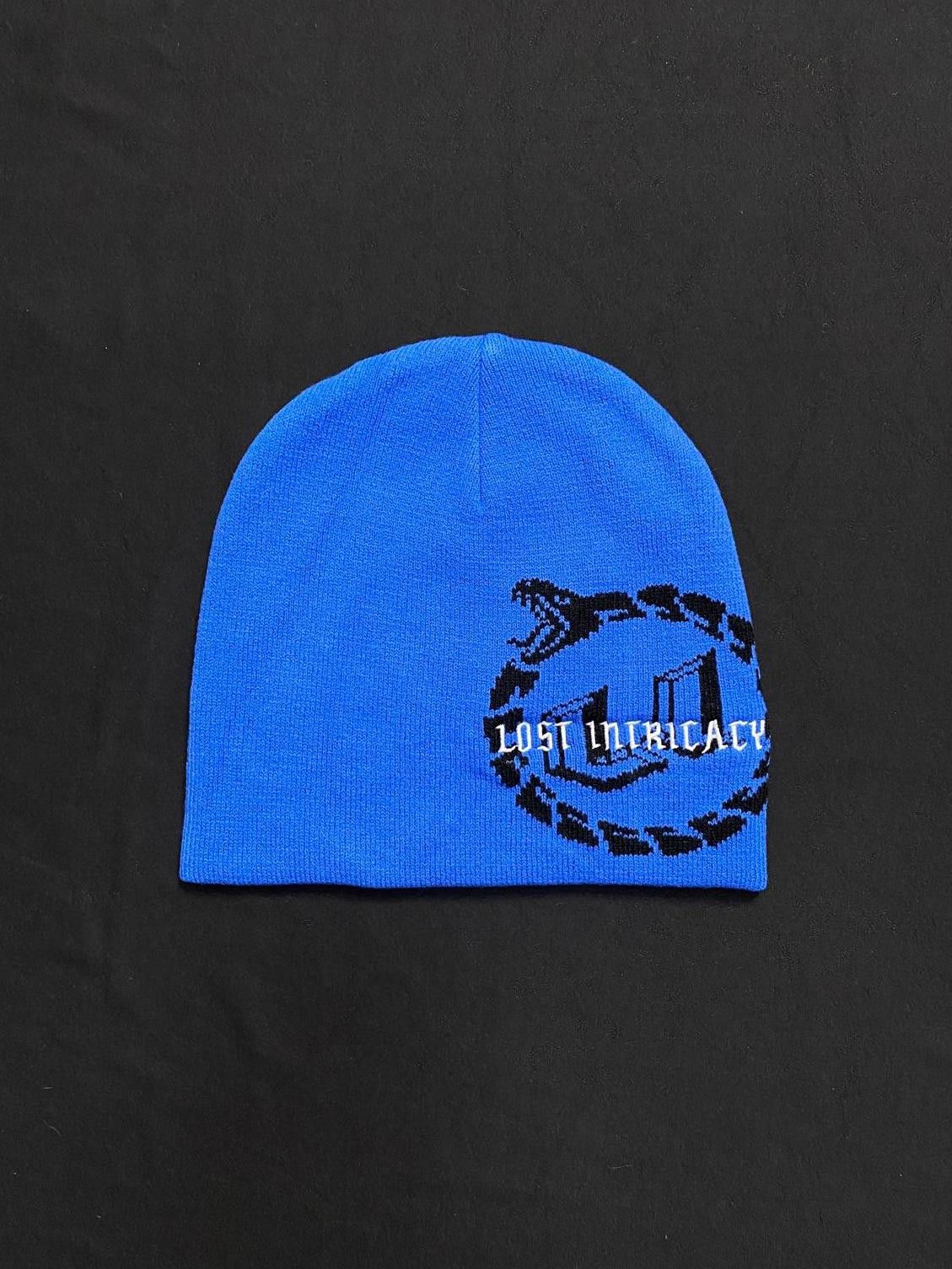 Japanese Brand Lost Intricacy Logo Full Circle Snake No Cuff Blue Beanie Size ONE SIZE - 1 Thumbnail