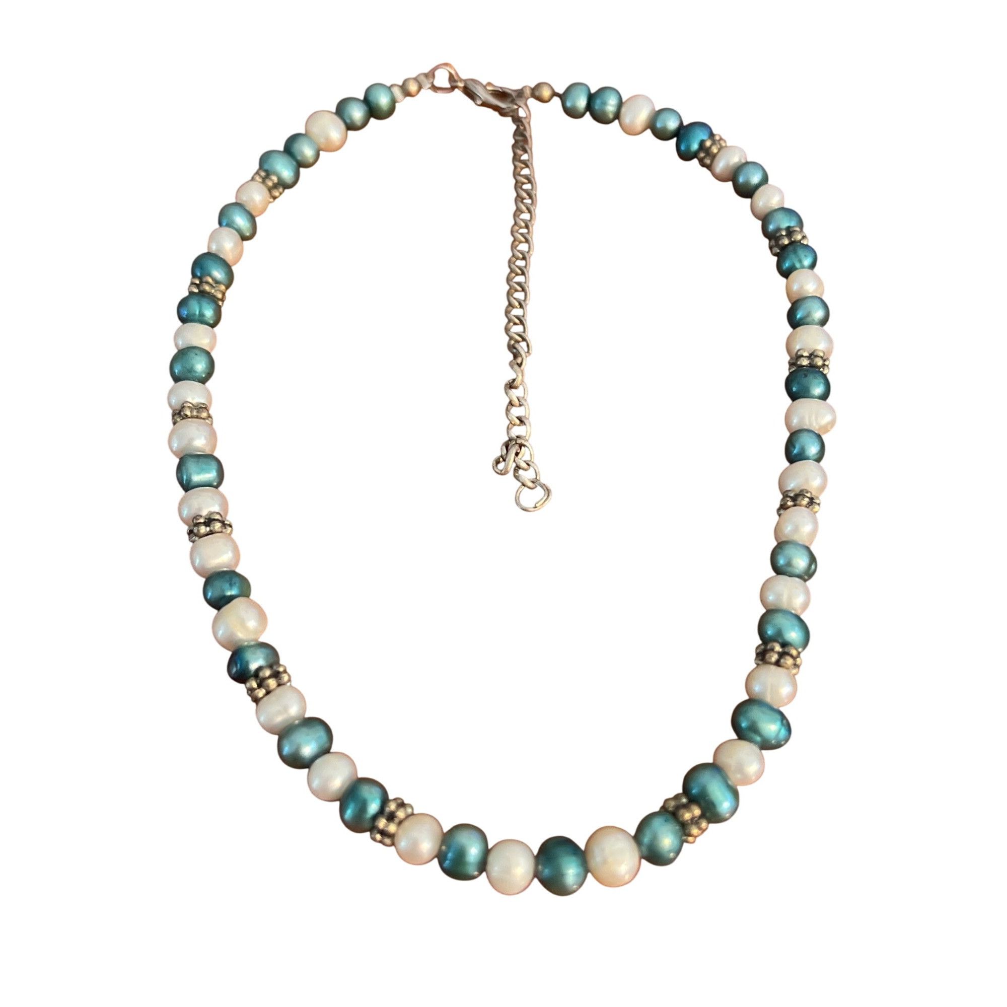 Other Vintage Freshwater Pearl Necklace Collar White Blue Silver T Size ONE SIZE - 4 Thumbnail