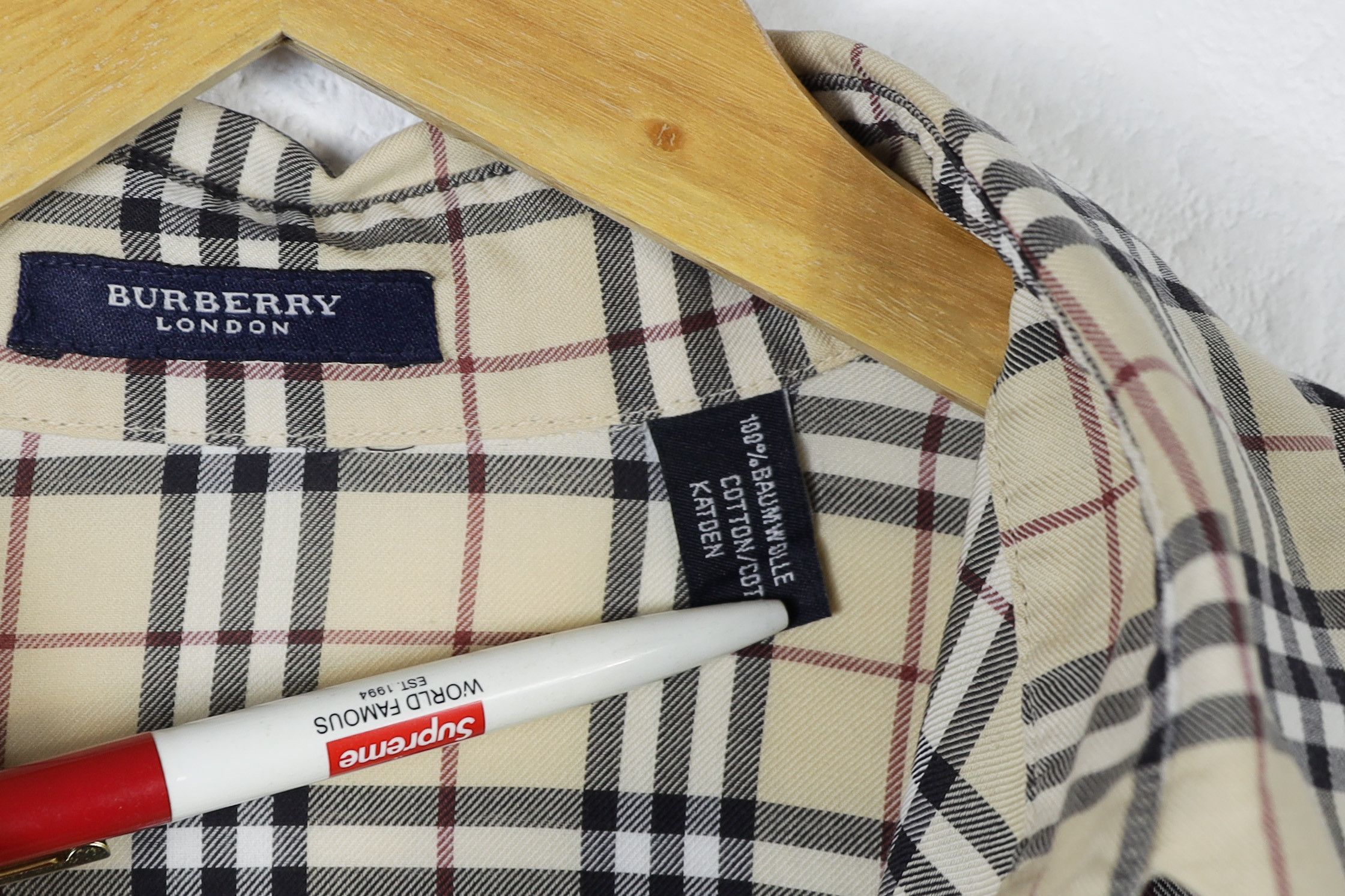 Burberry × Vintage Womens Burberry Vintage Beige Nova Check Cufflinks Shirt Size L / US 10 / IT 46 - 7 Thumbnail