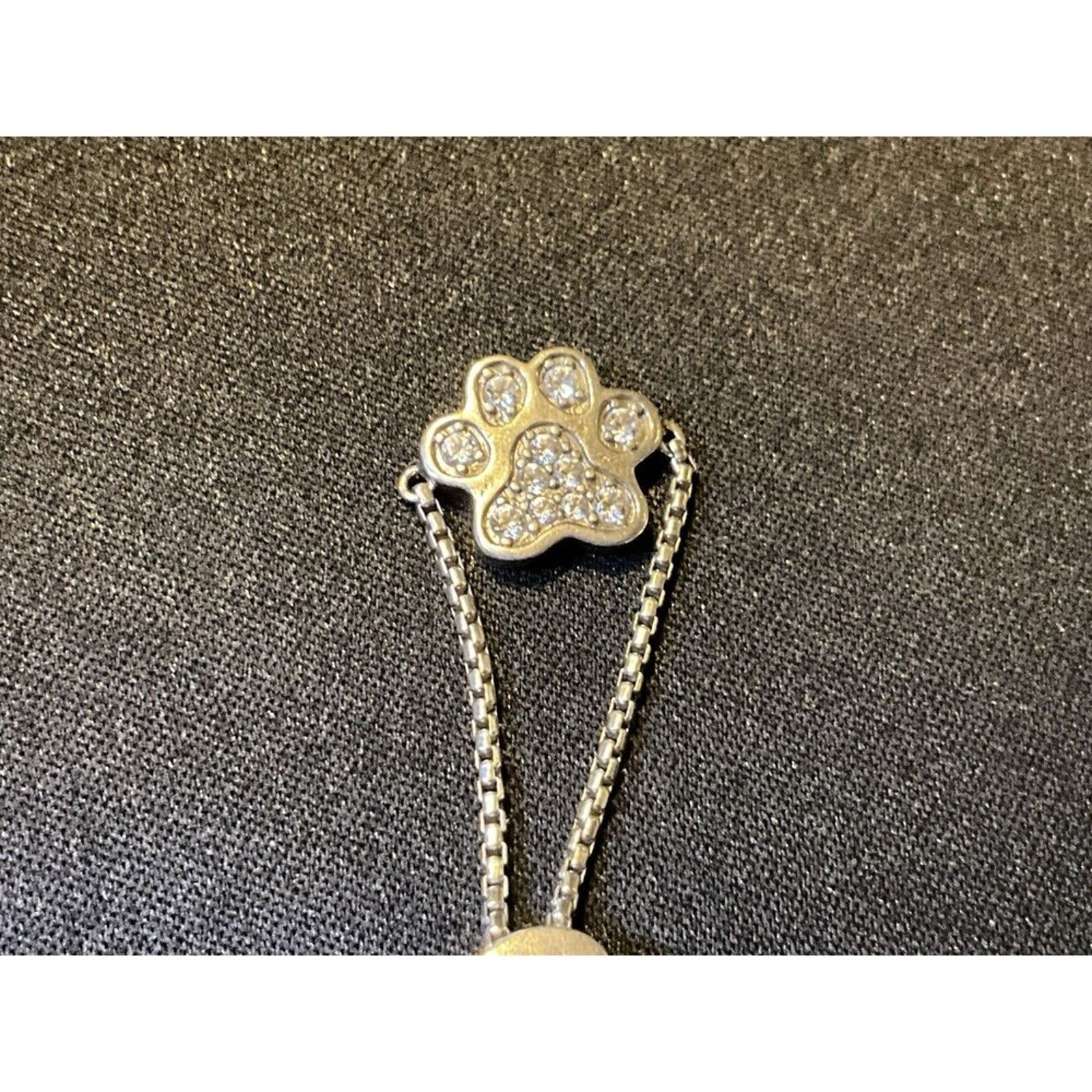 Other 925 Sterling Silver Pet Paw with Rhinestones Slider Bracelet Size ONE SIZE - 1 Thumbnail