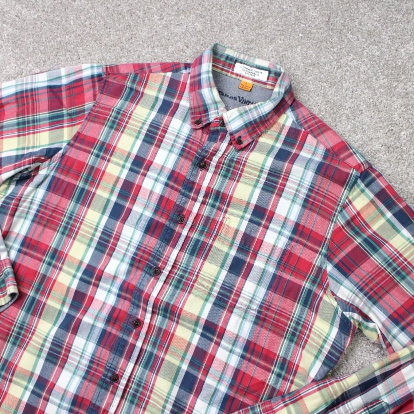 Vintage Tailor Vintage Shirt Men Large Red/Blue Flip Cuff 100% Cotton Long Sleeve Button Size US L / EU 52-54 / 3 - 3 Thumbnail