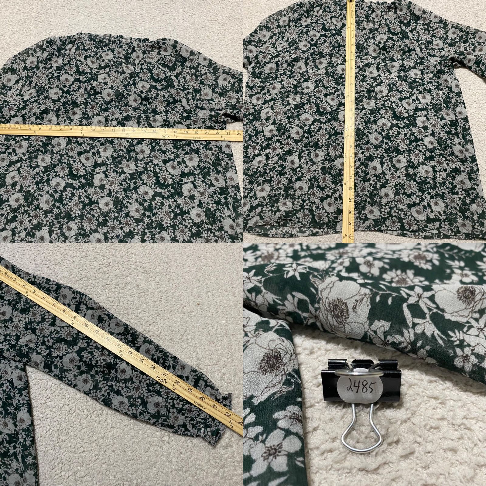 Vintage Cabi Shirt Womens Small Gray Black Floral V Neck Long Sleeve Chiffon Blouse Size S / US 4 / IT 40 - 8 Thumbnail