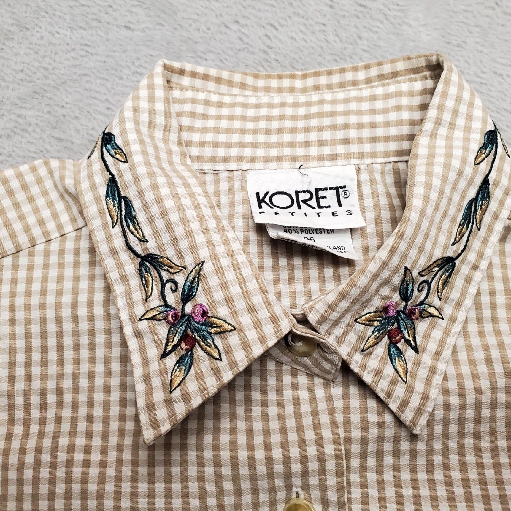 Vintage VINTAGE Koret Western Shirt Womens 6 Brown Gingham Check Embroidered Floral Casual Shirt Womens 6 Brown Gingham Check Embroidered Floral Casual Mens? Size M / US 6-8 / IT 42-44 - 3 Thumbnail