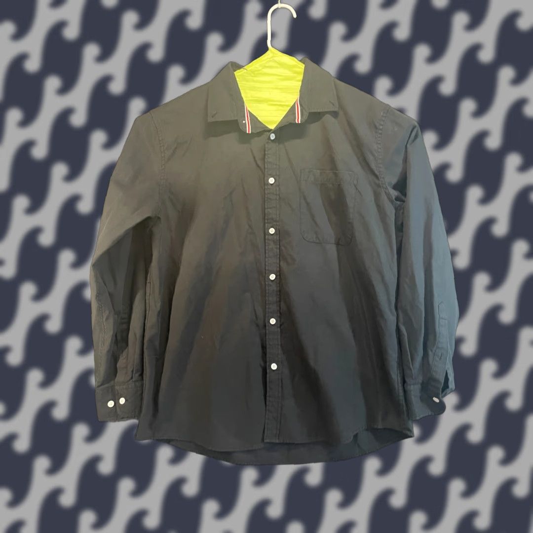 Vintage Oxfords Button-Up Shirt Black XL Men Cotton Solid Button-Down Collar Long Sleeve Leather? Size US XL / EU 56 / 4 - 1 Thumbnail