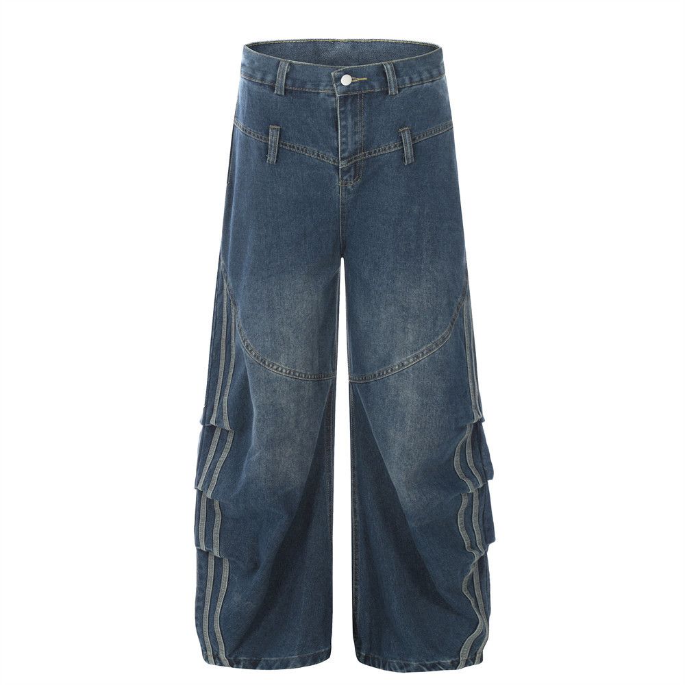 Japanese Brand × Jean Men's loose American casual colorblock pleated jeans Size US 34 / EU 50 - 1 Thumbnail