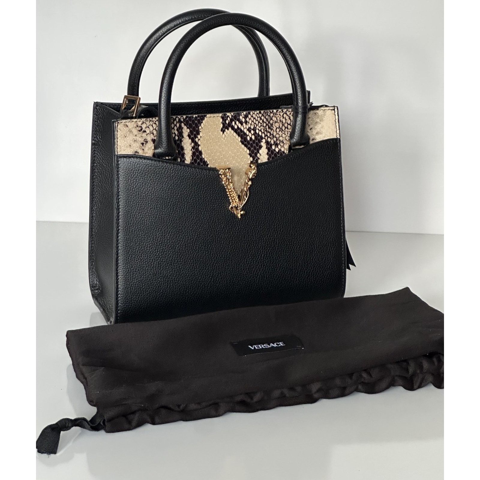 Versace Versace Virtus Calf Leather Small Black Bag 1005960 Size ONE SIZE - 19 Thumbnail