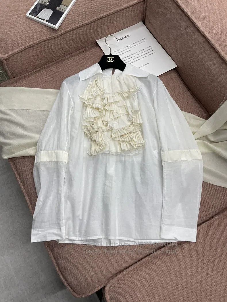 Chanel Chanel Equestrian series white ruffled stitched shirt Size XS / US 0-2 / IT 36-38 - 1 Thumbnail