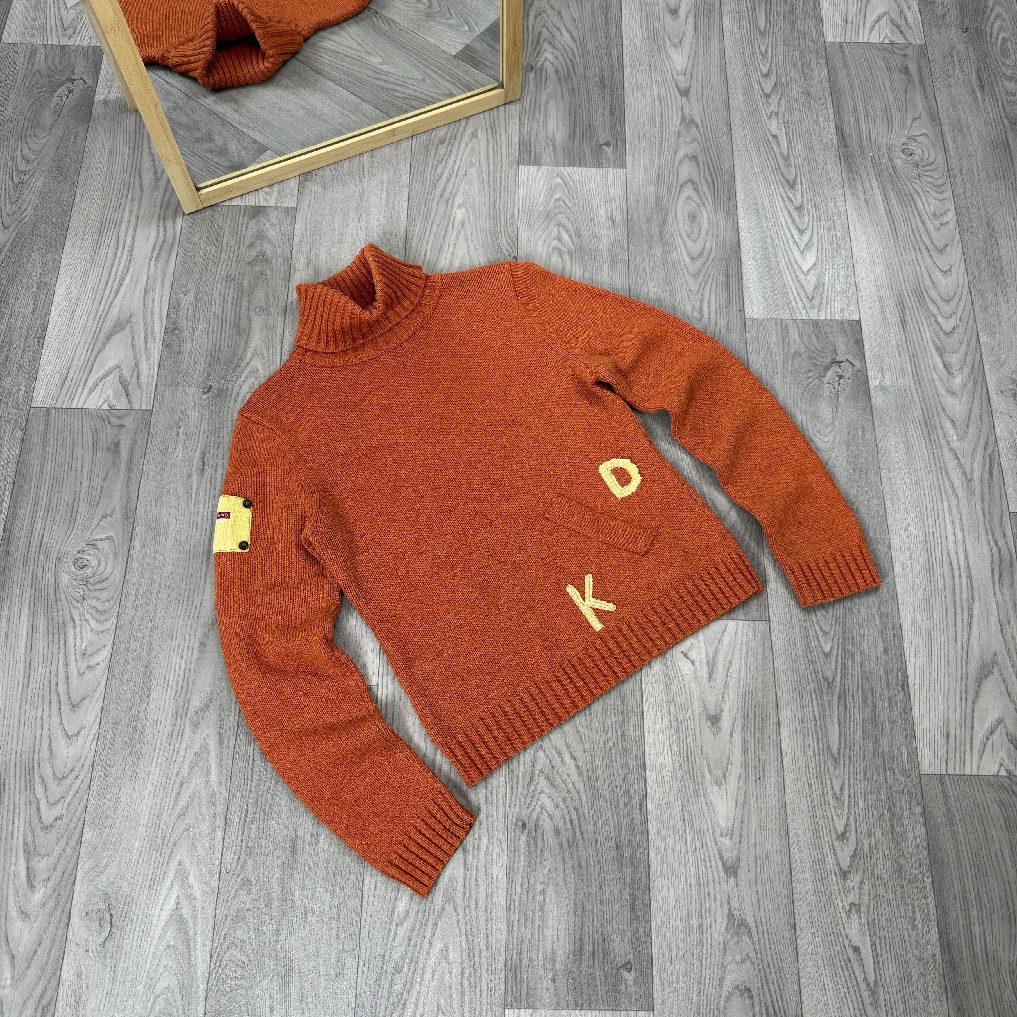 DKNY Vintage DKNY 90s Orange Patchwork Turtleneck Knit Sweater Size S / US 4 / IT 40 - 2 Thumbnail