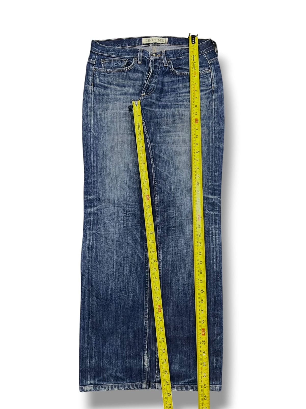 Japanese Brand Vintage Degaine Usa - Faded Wash Honeycomb, Distressed Denim Size 30" / US 8 / IT 44 - 12 Thumbnail