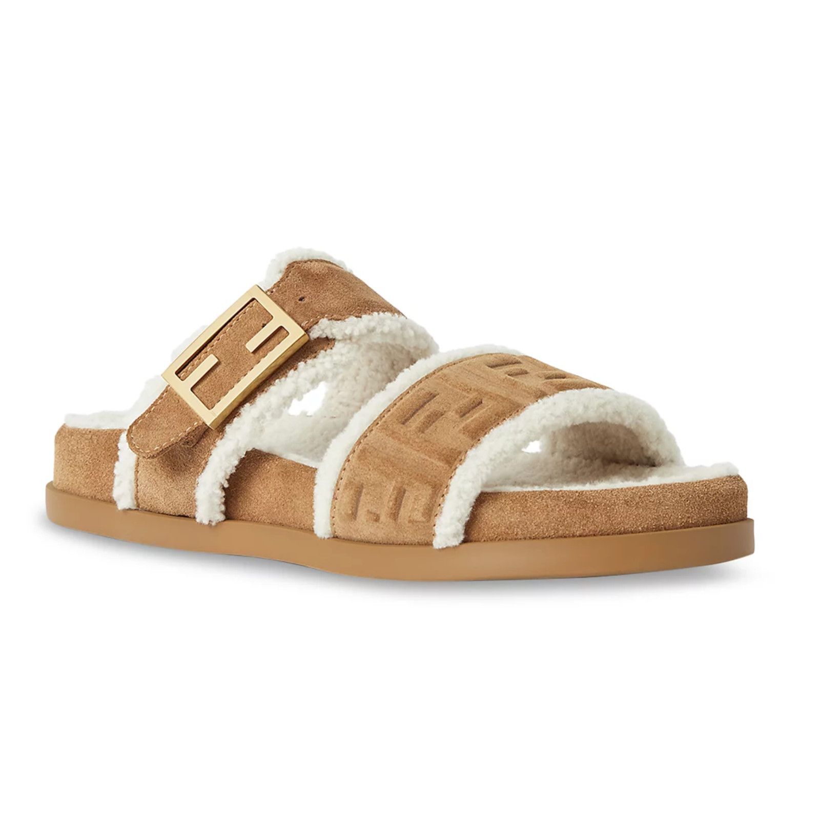 Fendi Fendi Feel Slide Shearling Fur Lined Bronze Monogram 37.5 Size US 7.5 / IT 37.5 - 3 Thumbnail