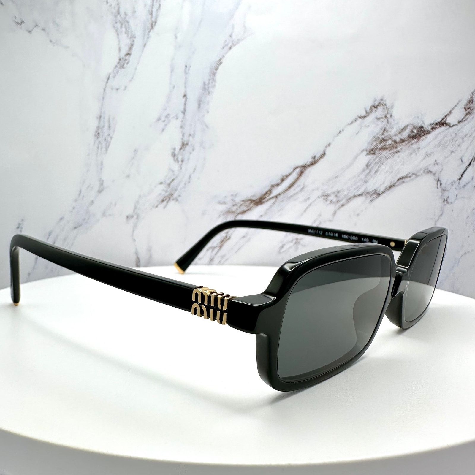 Miu Miu MIU MIU Sunglasses New Black Square Acetate Gold Metal Logo Size ONE SIZE - 7 Thumbnail