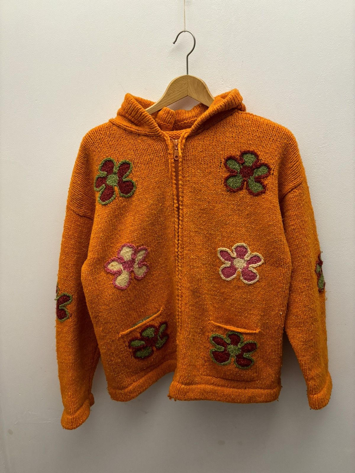 Japanese Brand × Vintage Vintage Hippie Witch Hand Wool Knitted Flowers Zip Hoodie Size US M / EU 48-50 / 2 - 2 Thumbnail