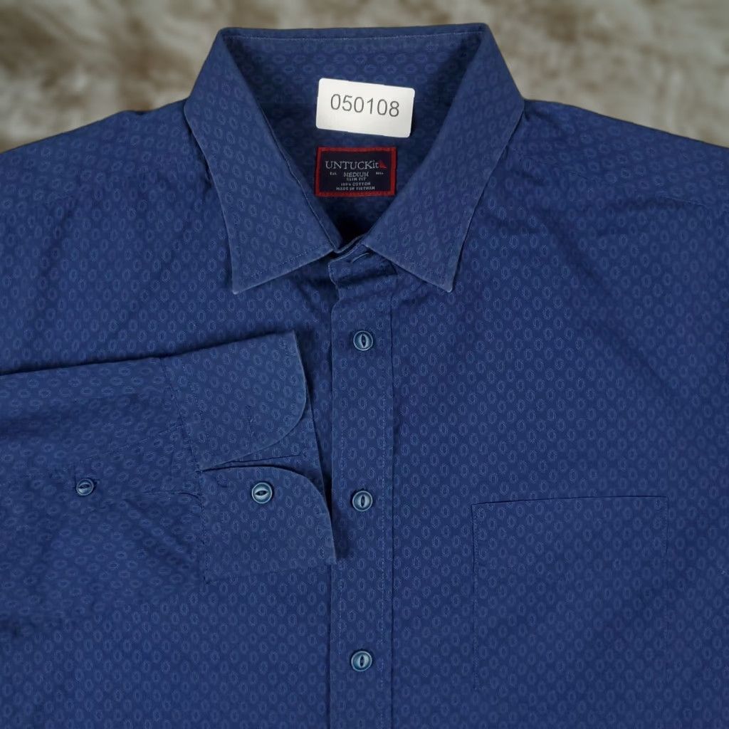 UNTUCKit UNTUCKit Blue Geometric Button-Up Shirt Men's Medium Long Sleeve Slim Fit Size US M / EU 48-50 / 2 - 1 Thumbnail