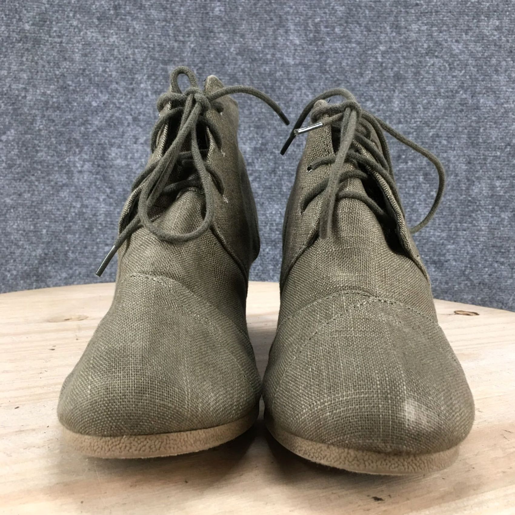 Vintage Maurices Boots Womens 9 Tali Ankle Booties Green Faux Leather Wedge Lace Up Size US 9 / IT 39 - 3 Thumbnail