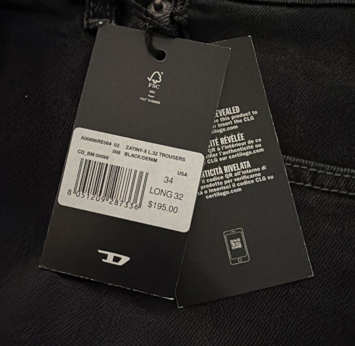 Diesel Diesel Mens Zatiny Slim Bootcut Jeans RE064 Black Size 34/32 Size US 34 / EU 50 - 6 Thumbnail