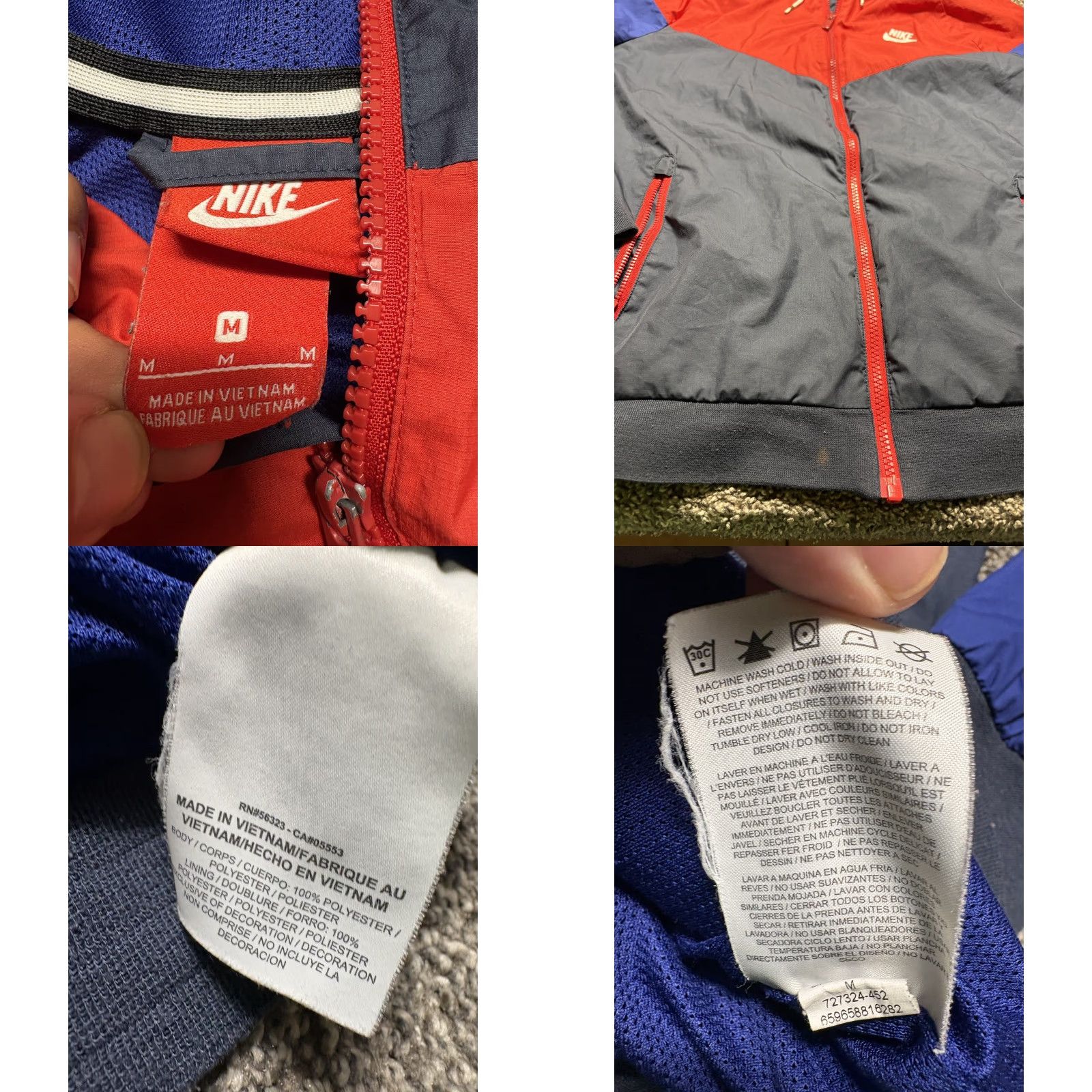 Nike VINTAGE Nike Windrunner Jacket Mens M Navy Red White Hood Full Zip 727324 Size US M / EU 48-50 / 2 - 8 Thumbnail