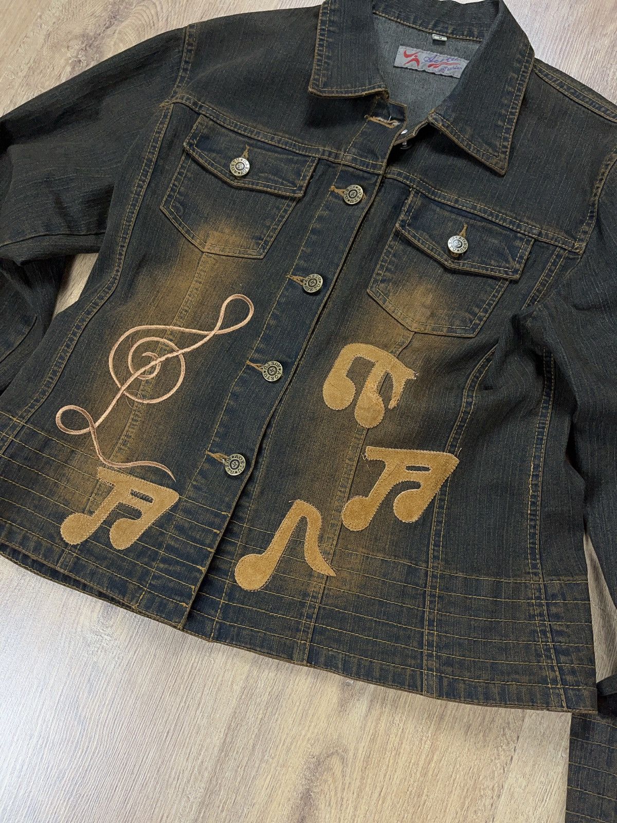 Japanese Brand × Vintage ➕y2k cropped denim jacket mud wash avant garde embroidery Size M / US 6-8 / IT 42-44 - 2 Thumbnail