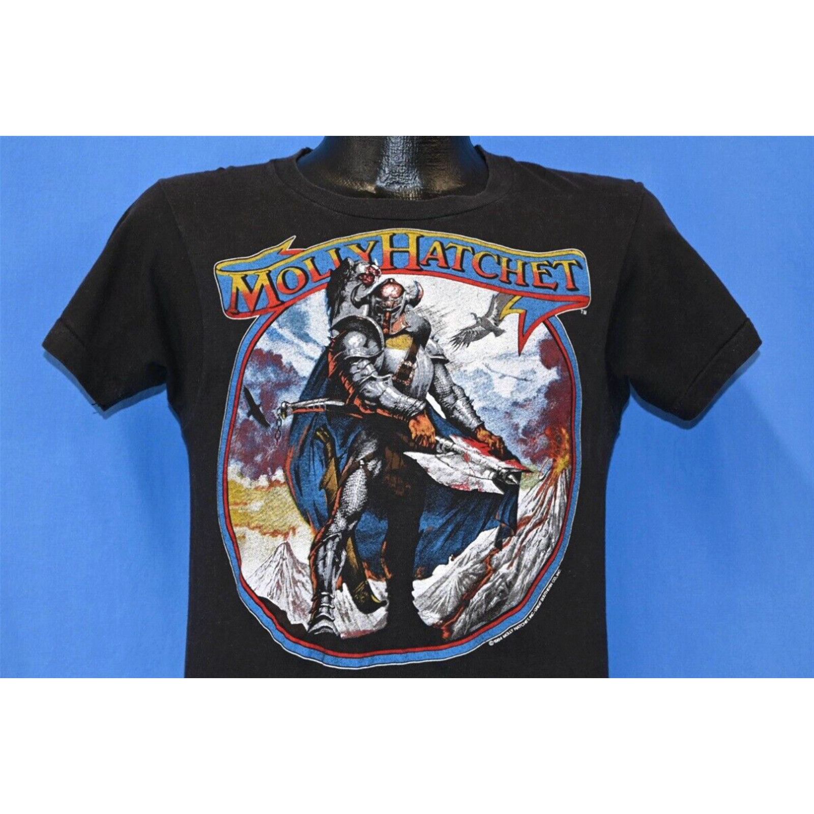 image of Screen Stars Vintage 80's Molly Hatchet Deed Done Tour 1985-86 Rock Volcano Knight T-Shirt S in Whi