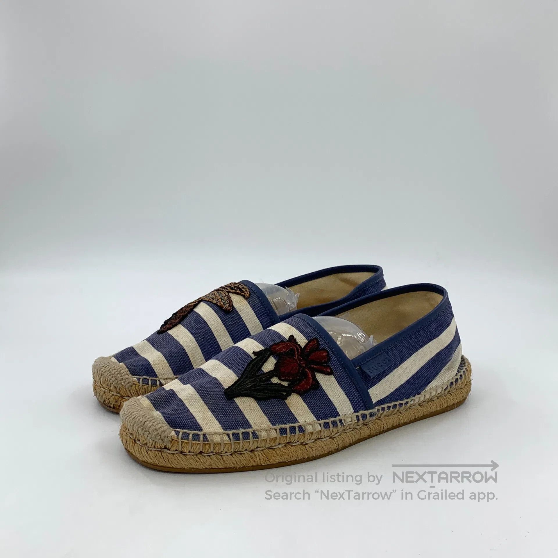 Gucci Guicci Blue striped floral embroidery casual flat fisherma Size US 9 / EU 42 - 1 Thumbnail