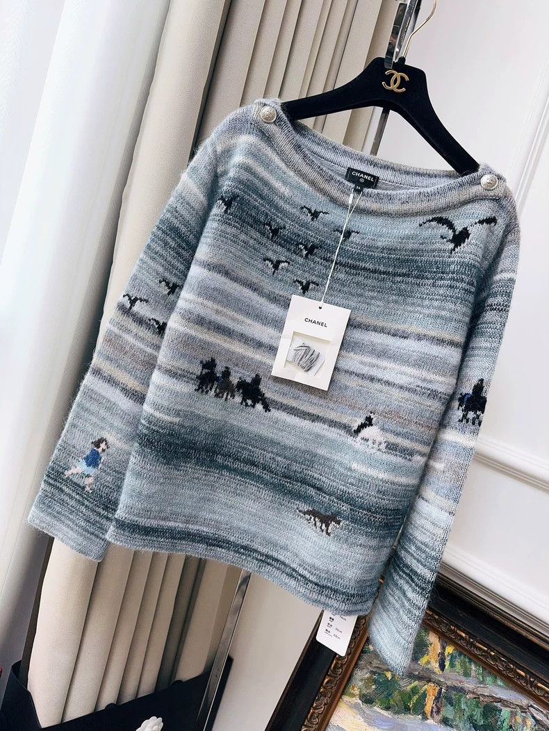 Chanel Chanel Gray Cashmere Bird Print Sweater- dmc Size US M / EU 48-50 / 2 - 1 Thumbnail