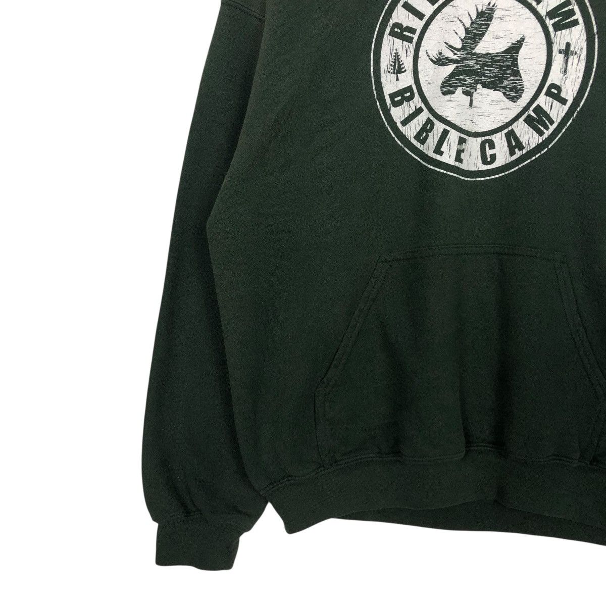 Vintage 🔥RICH GREEN HOODIE PULL OVER RIVERVIEW BIBLE CAMP BIG LOGO Size US M / EU 48-50 / 2 - 6 Thumbnail
