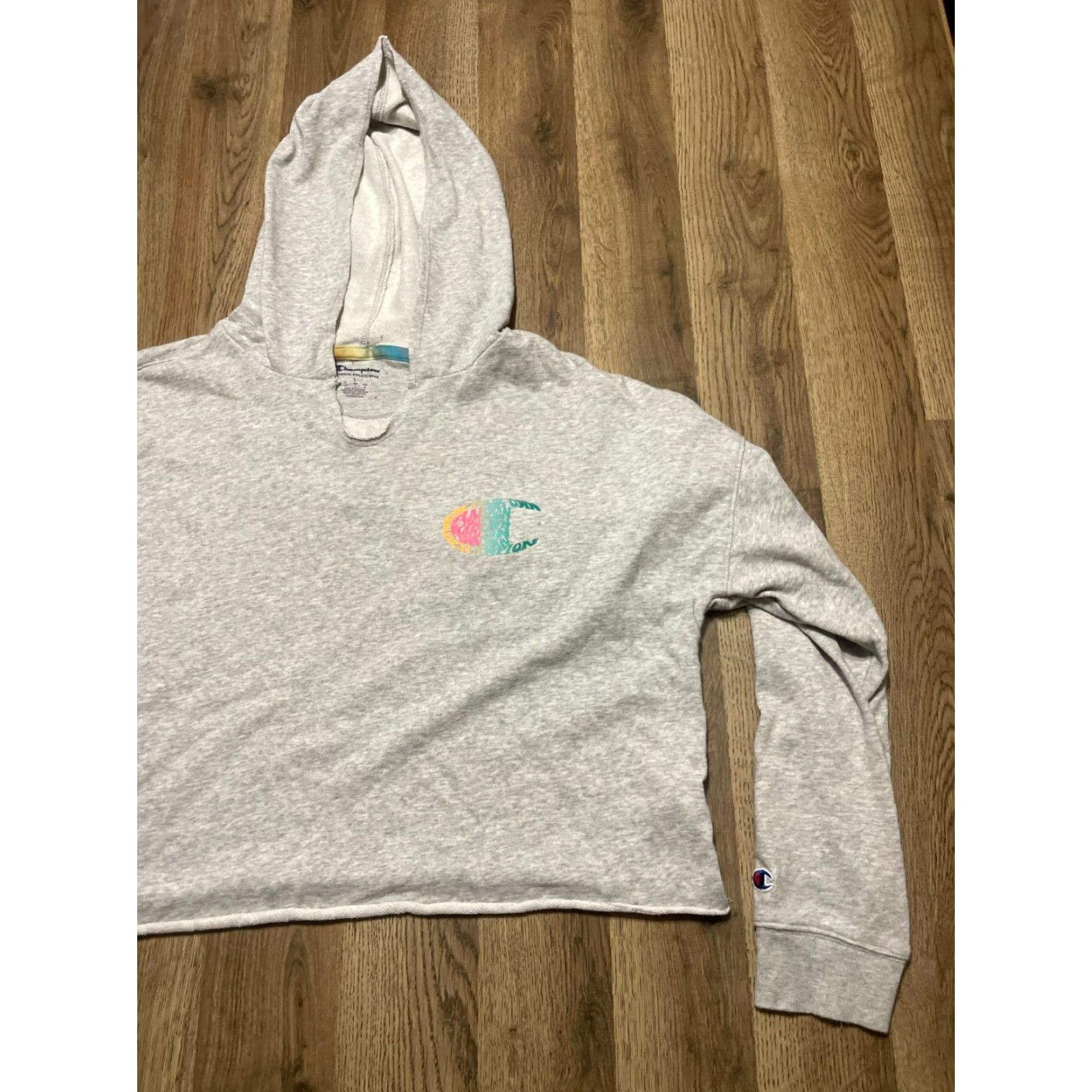 Champion Champion Hoodie Women’s L Gray Pullover V-Neck Crop, Long Sleeve, Casual, Free Return, Regular Fit, Brand Champion, Modern Style Size L / US 10 / IT 46 - 4 Thumbnail