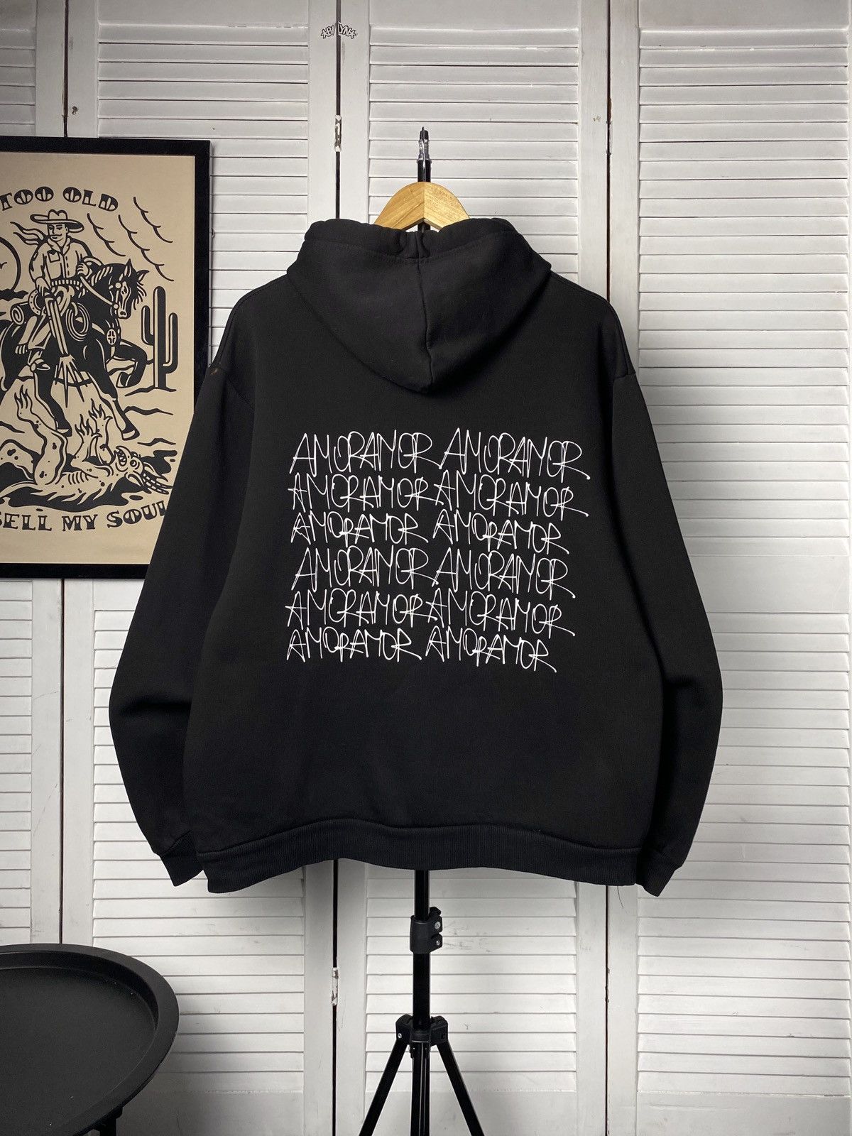 Handmade × Vintage Vintage Black ART Hoodie Back Multi Logo Amor Boxy Oversize Size US L / EU 52-54 / 3 - 6 Thumbnail